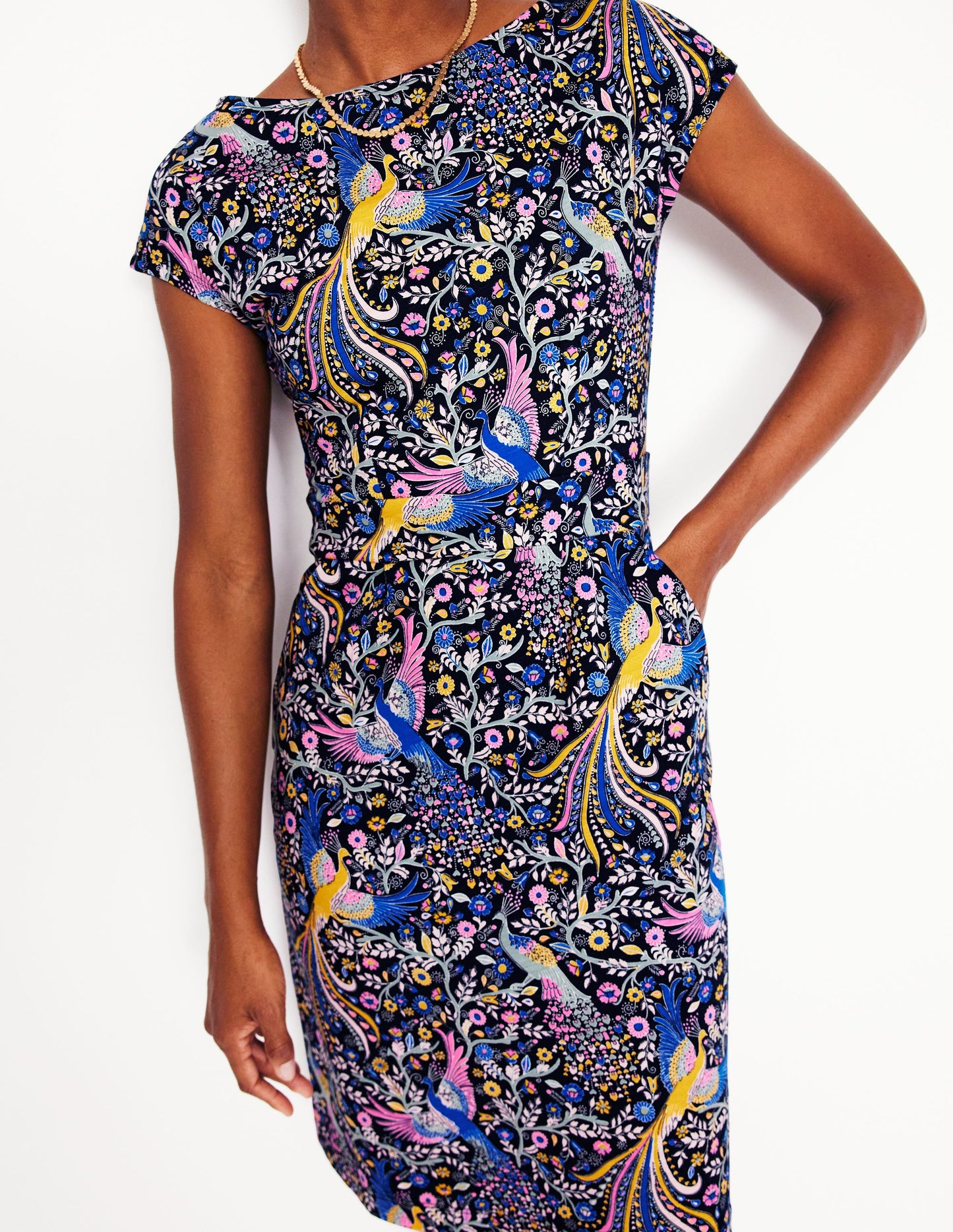 Florrie Jersey Dress-Multi, Enchanting Peacock