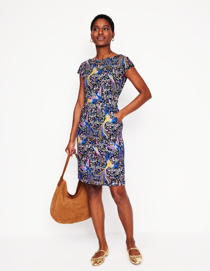 Florrie Jersey Dress-Multi, Enchanting Peacock