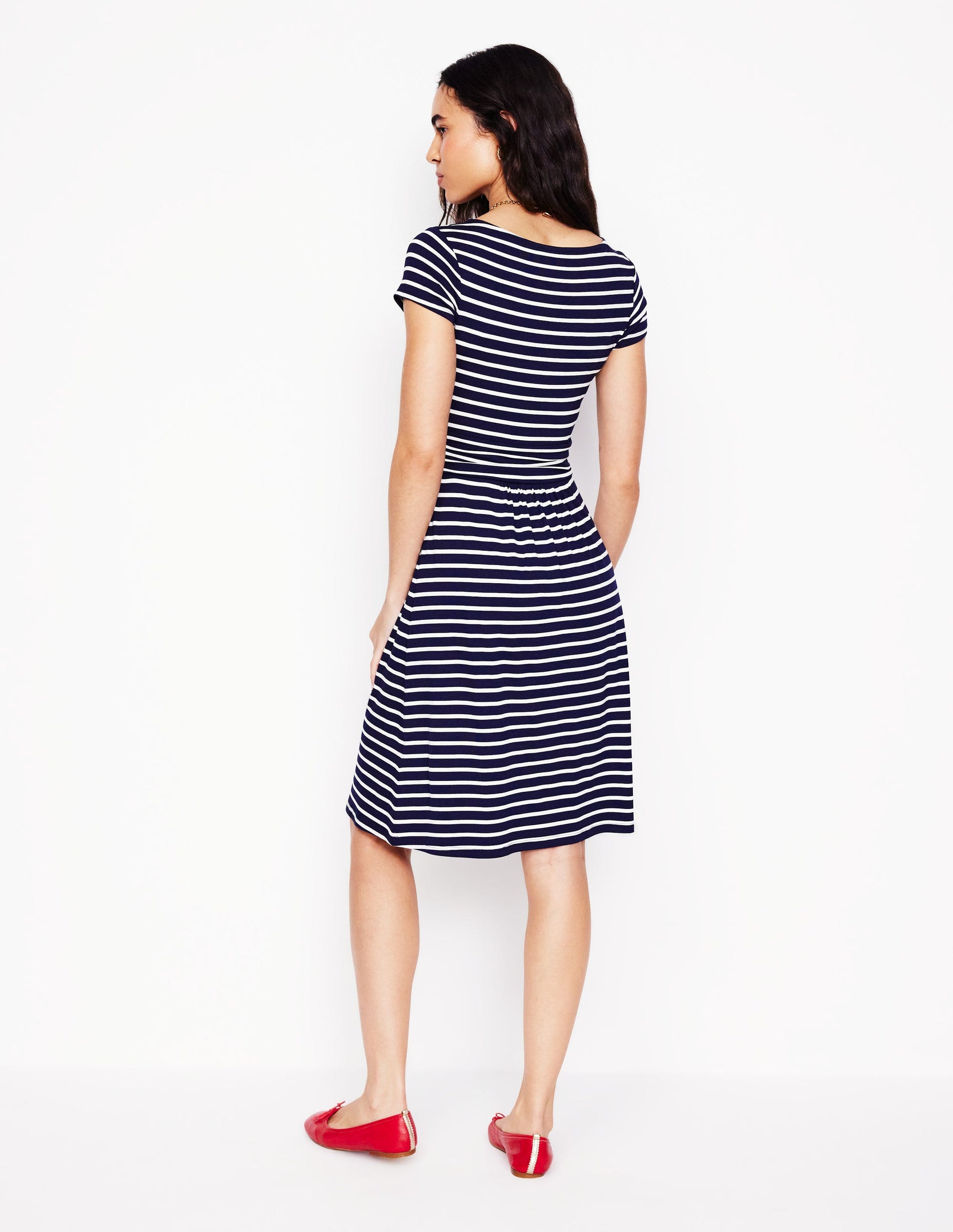 Amelie Jersey Dress-Navy, Ivory Stripe-3