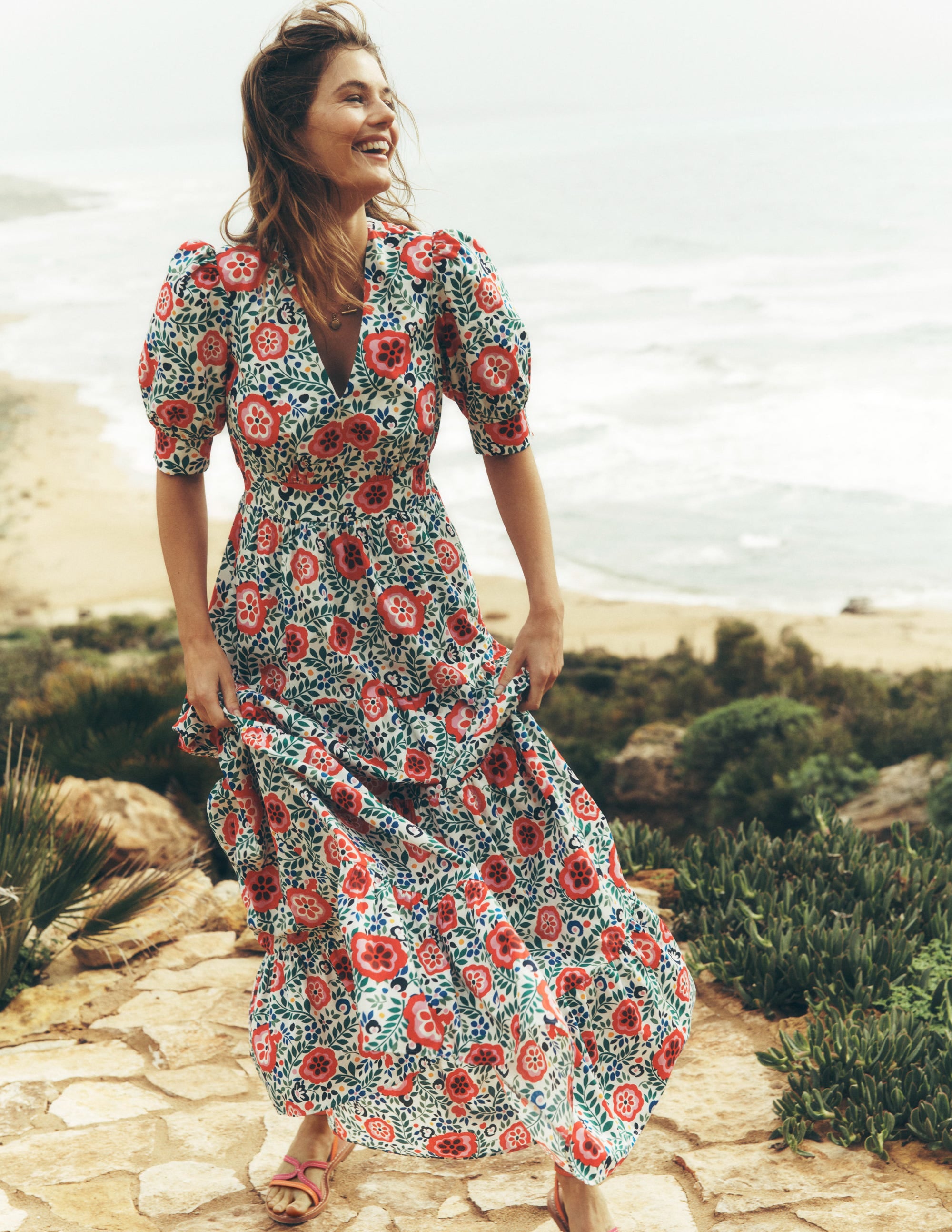 Bella Puff Sleeve Maxi Dress-Multi, Foliage Scatter - Image 3