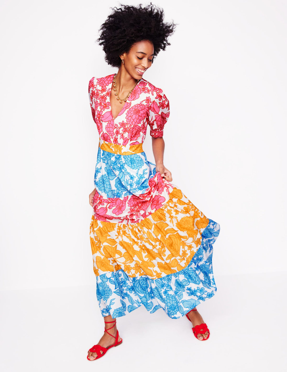 Bella Puff Sleeve Maxi Dress-Multi, Blossom Cascade - Image 1