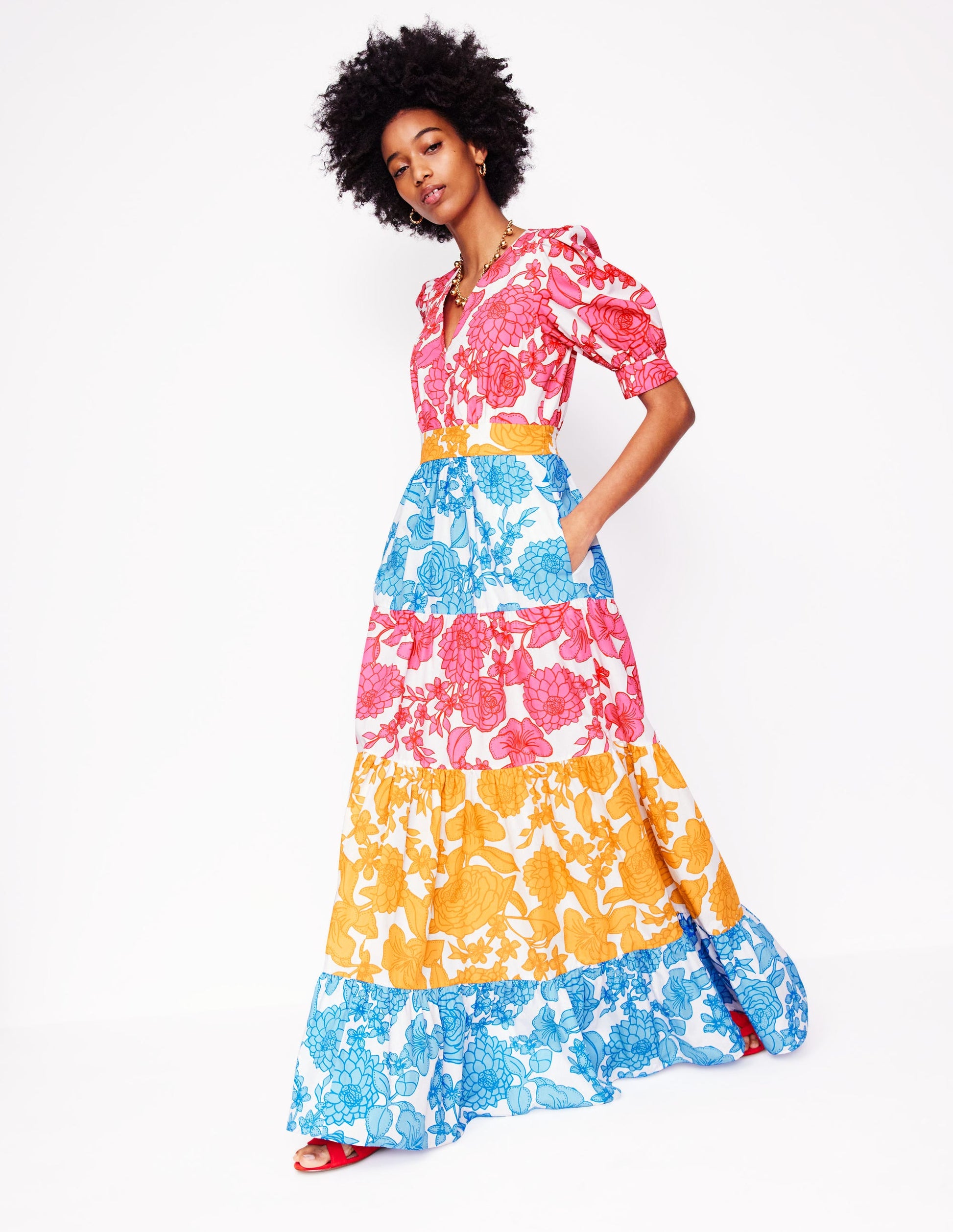 Bella Puff Sleeve Maxi Dress-Multi, Blossom Cascade | Boden USA Bella Puff Sleeve Maxi Dress-Multi, Blossom Cascade | Boden USA