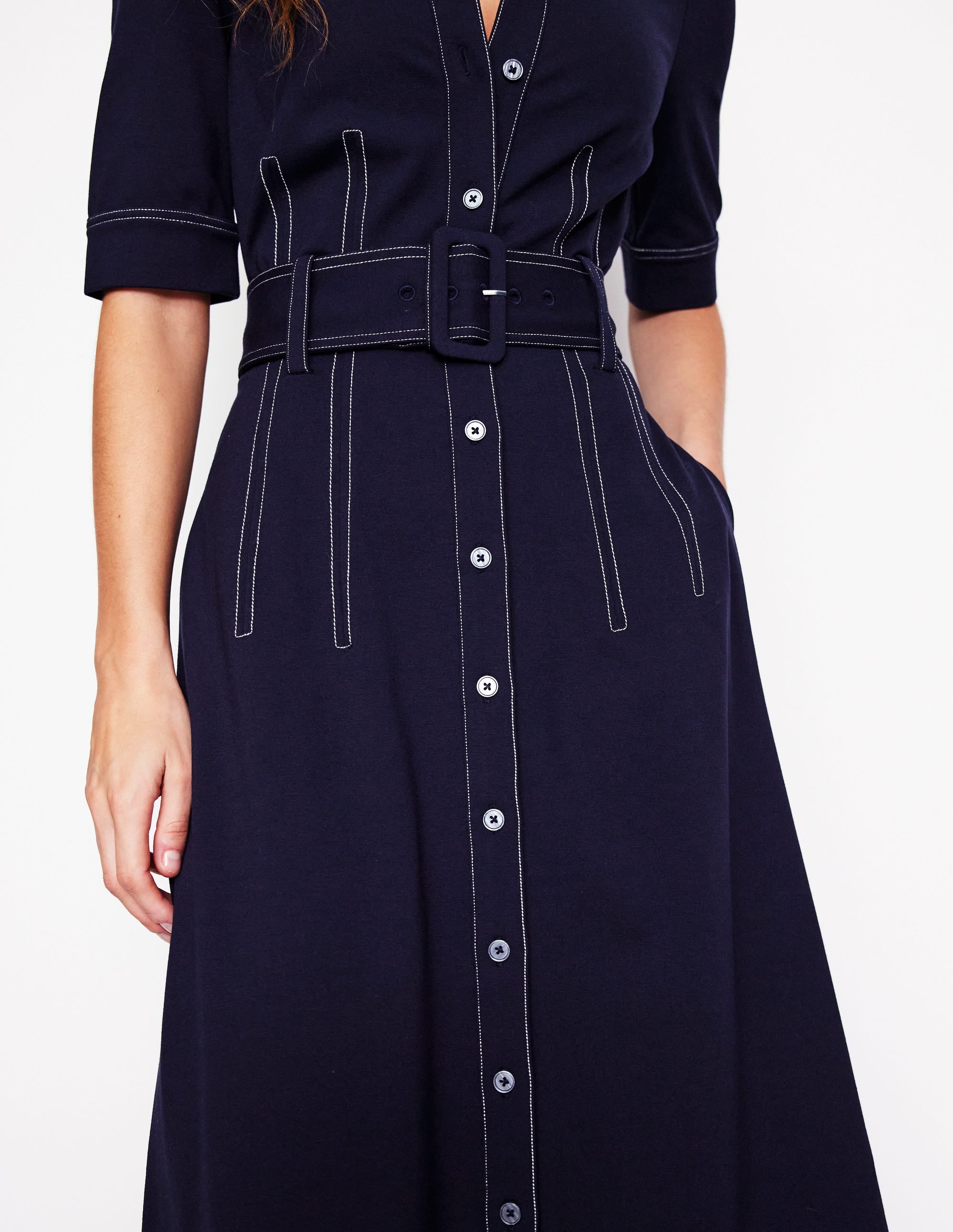 Anita Ponte Shirt Dress-Navy - Image 2