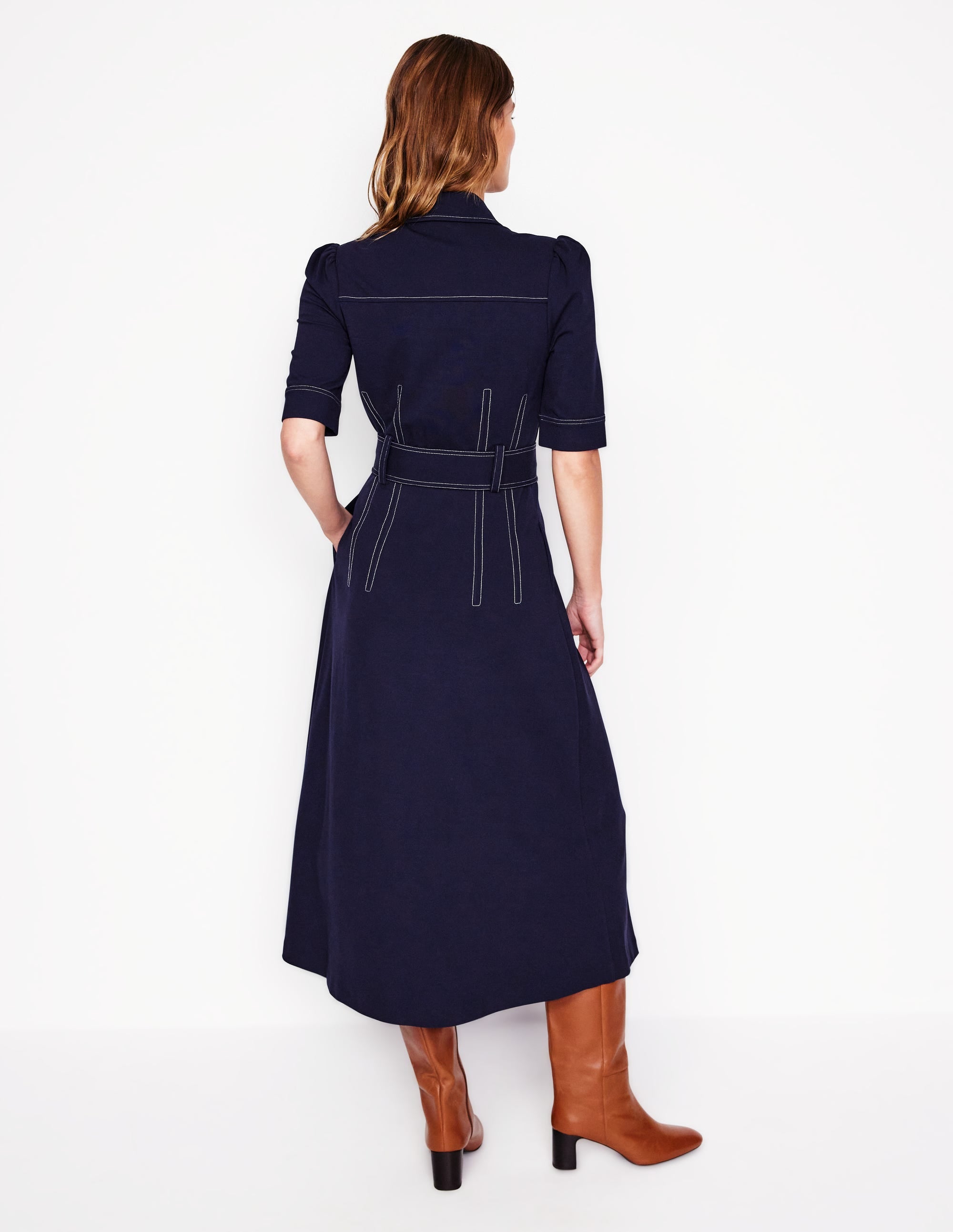 Anita Ponte Shirt Dress-Navy - Image 3