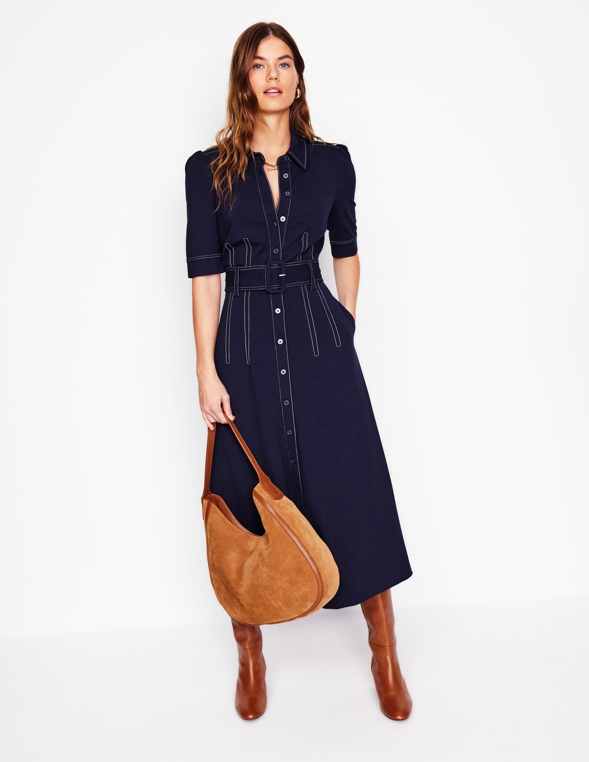 Anita Ponte Shirt Dress-Navy - Image 4