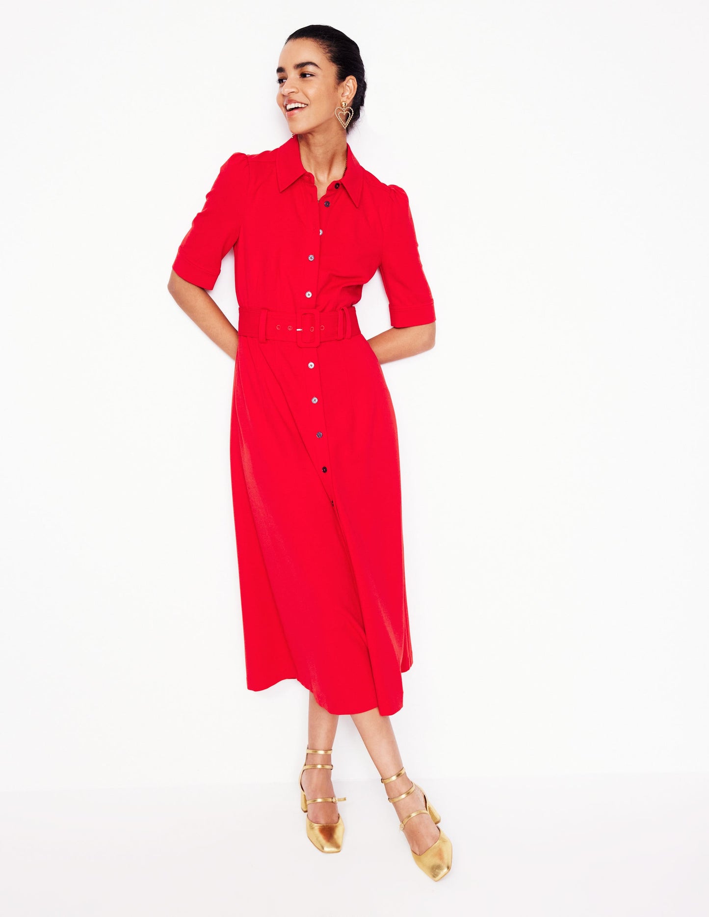 Anita Ponte Shirt Dress-Carmine Red