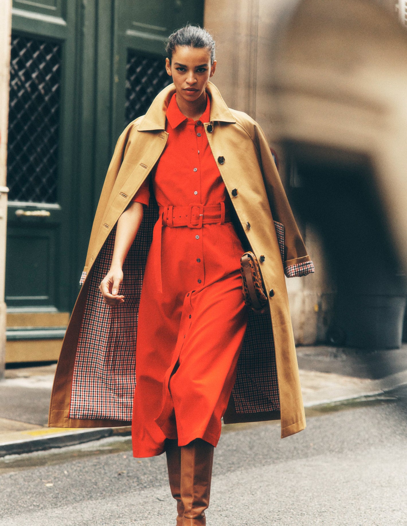 Belted Ponte Shirt Dress-Poppy Red