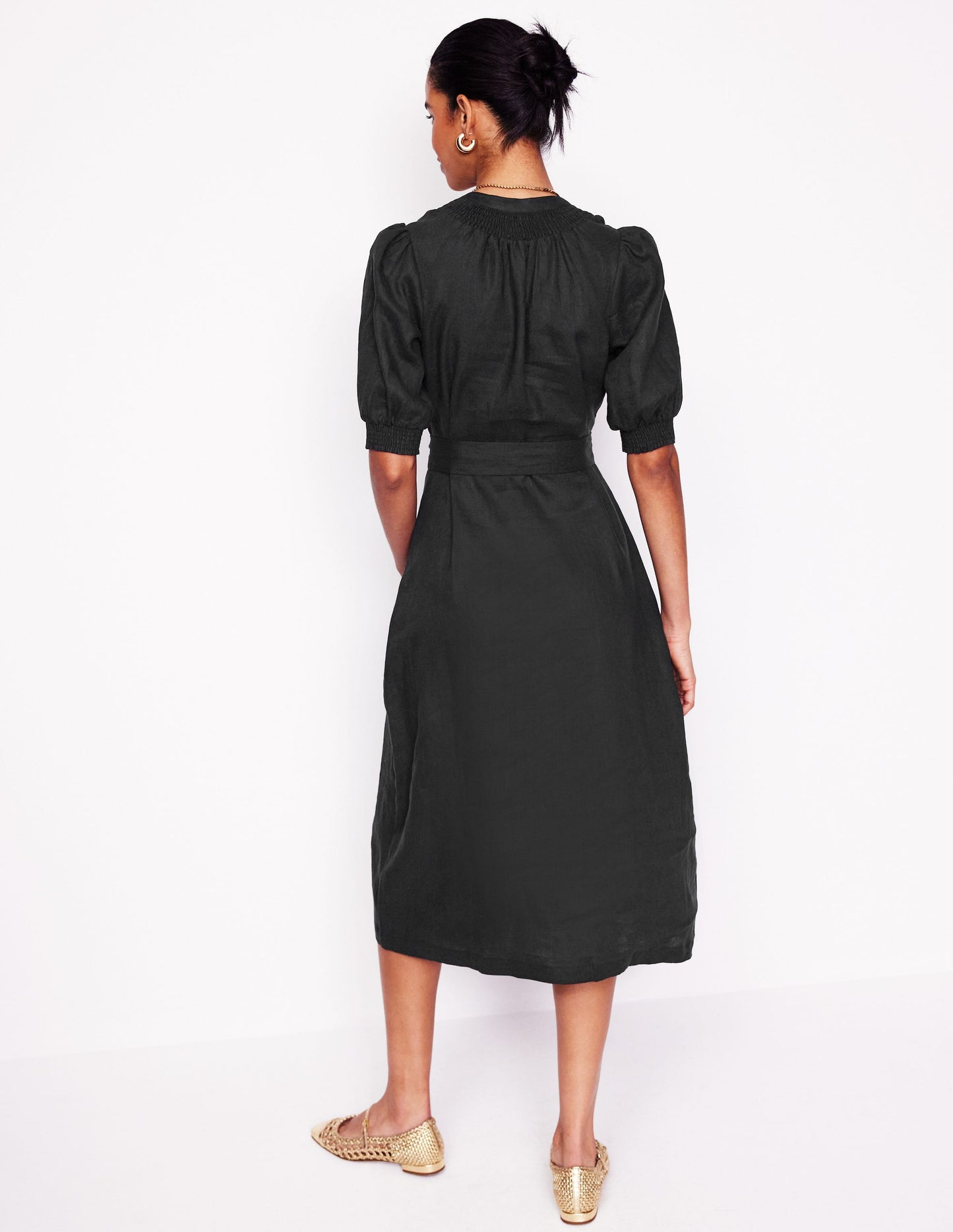 Ada Linen Midi Dress-Black