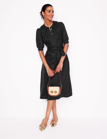 Ada Linen Midi Dress-Black