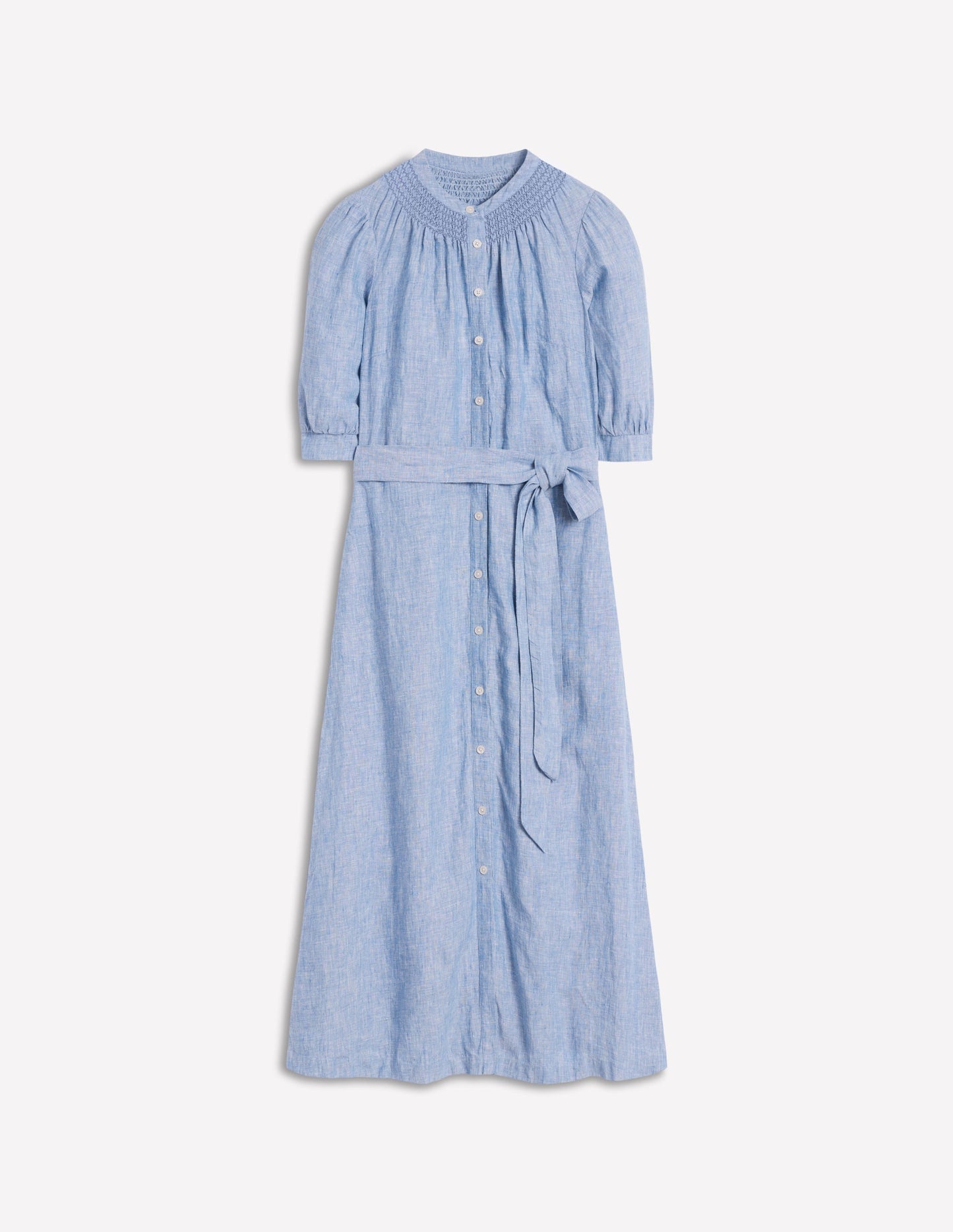 Ada Linen Midi Dress-Grey Blue Chambray