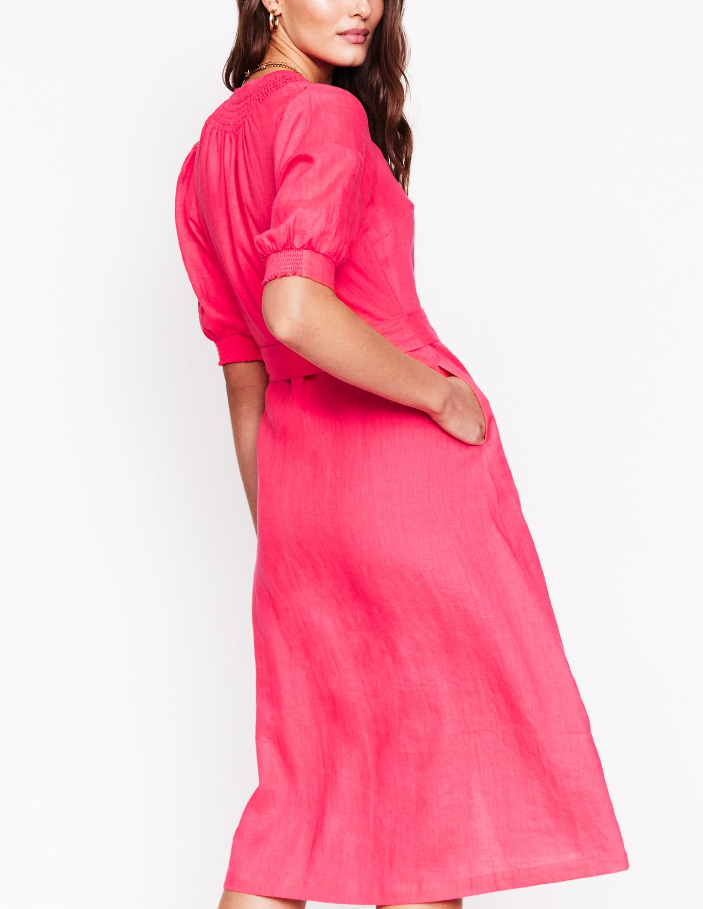 Ada Linen Midi Dress-Camelia Pink