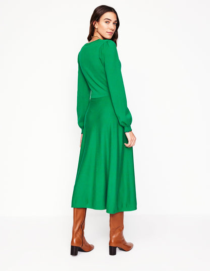 Scallop Henley Knitted Dress-Rich Emerald