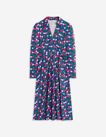 Imogen Collared Jersey Dress-Bright Blue, Cherry Cascade