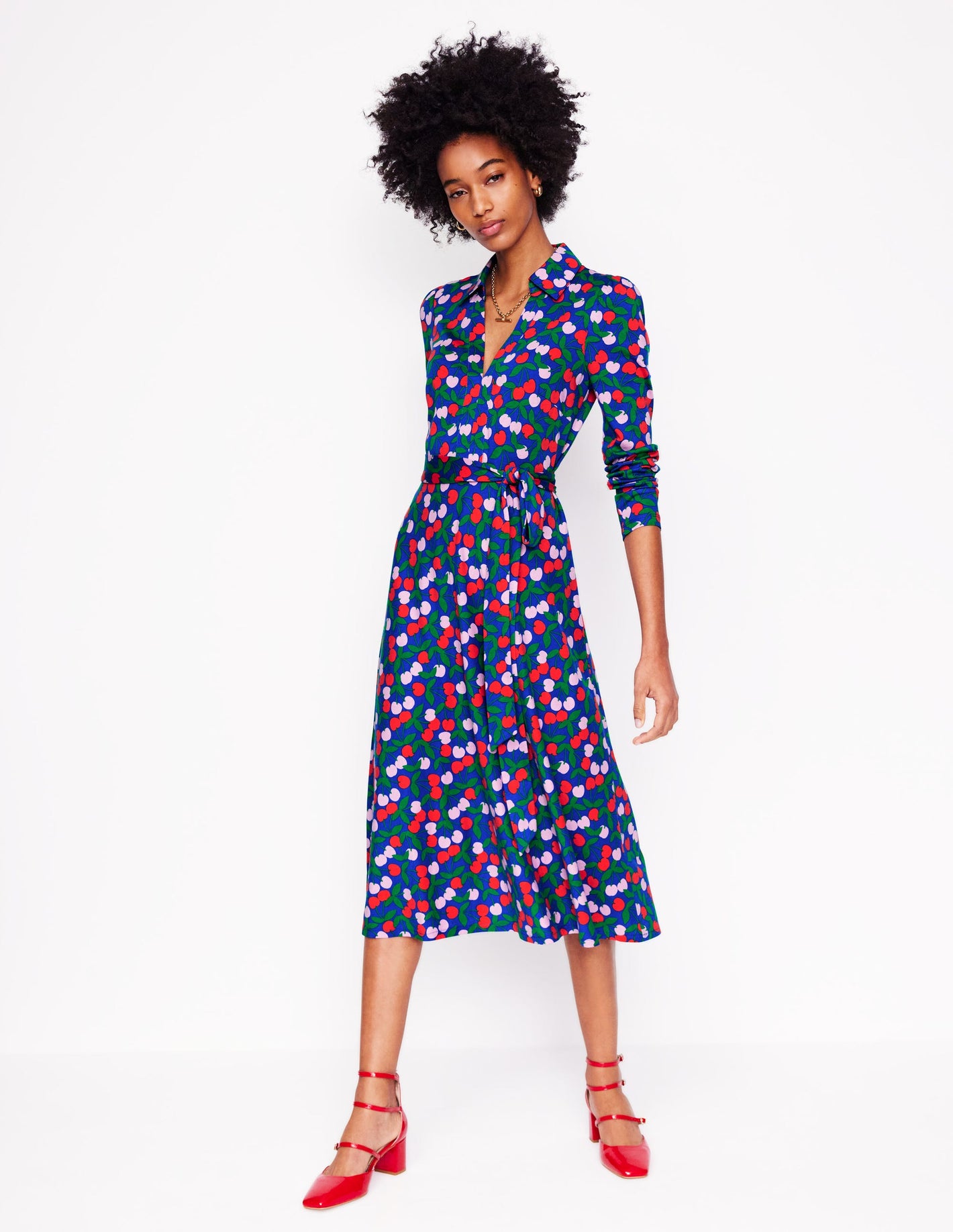 Imogen Collared Jersey Dress-Bright Blue, Cherry Cascade