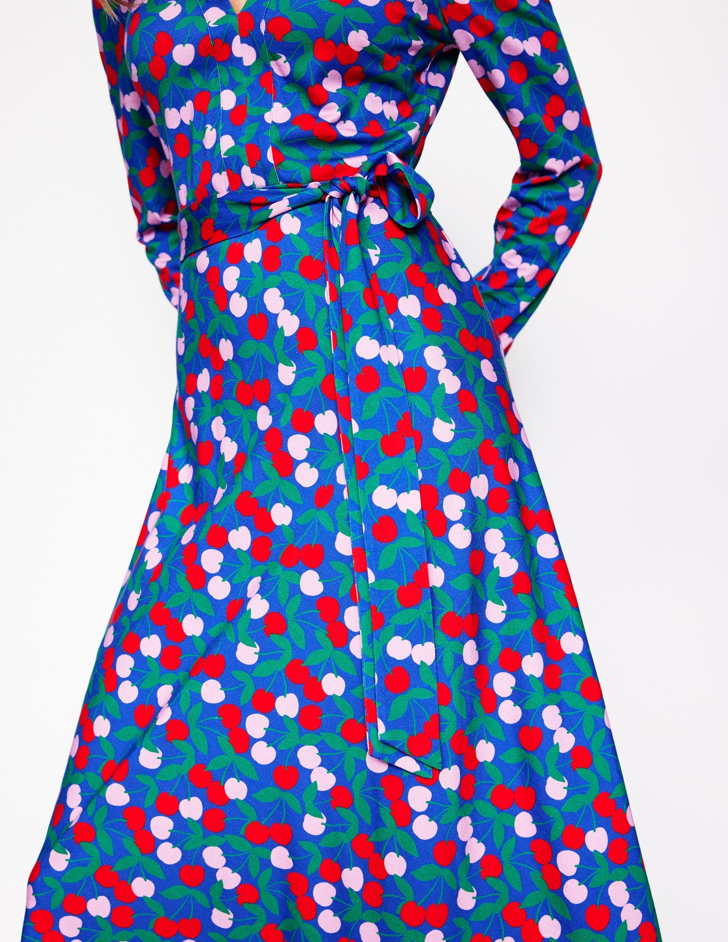 Imogen Collared Jersey Dress-Bright Blue, Cherry Cascade