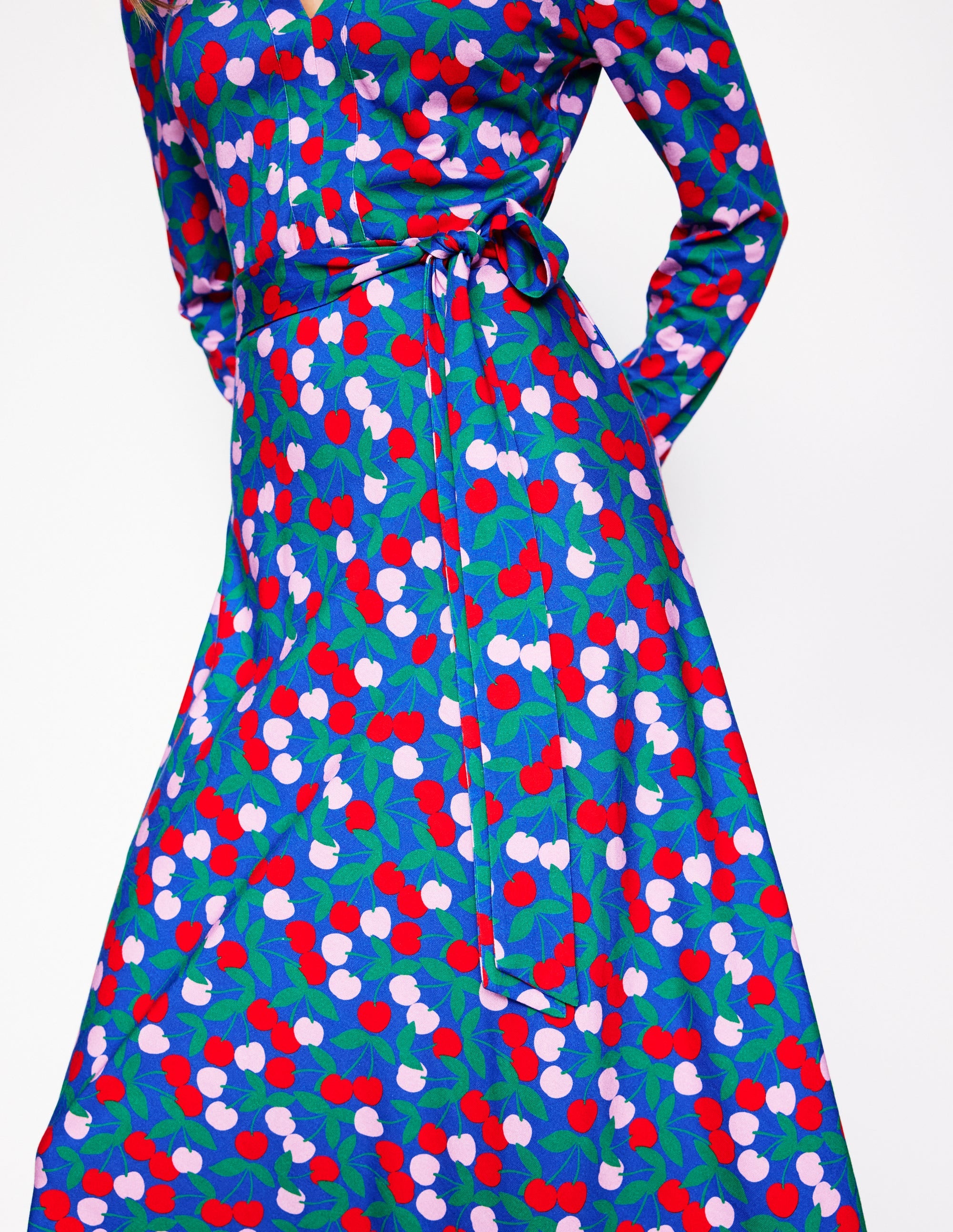 Imogen Collared Jersey Dress-Bright Blue, Cherry Cascade - Image 2