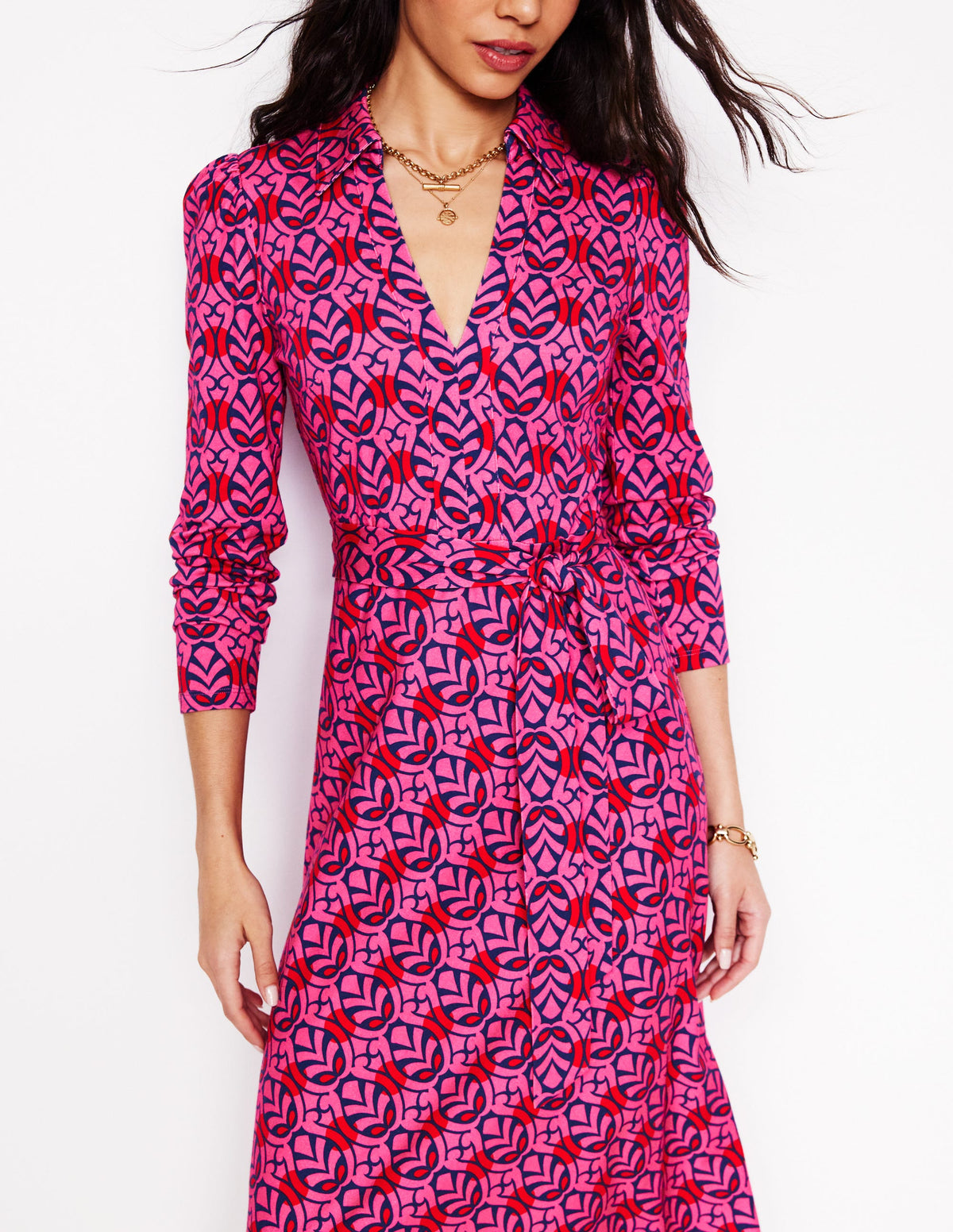 Imogen Collared Jersey Dress-Sorbet Pink, Leaf Terrace - Image 2