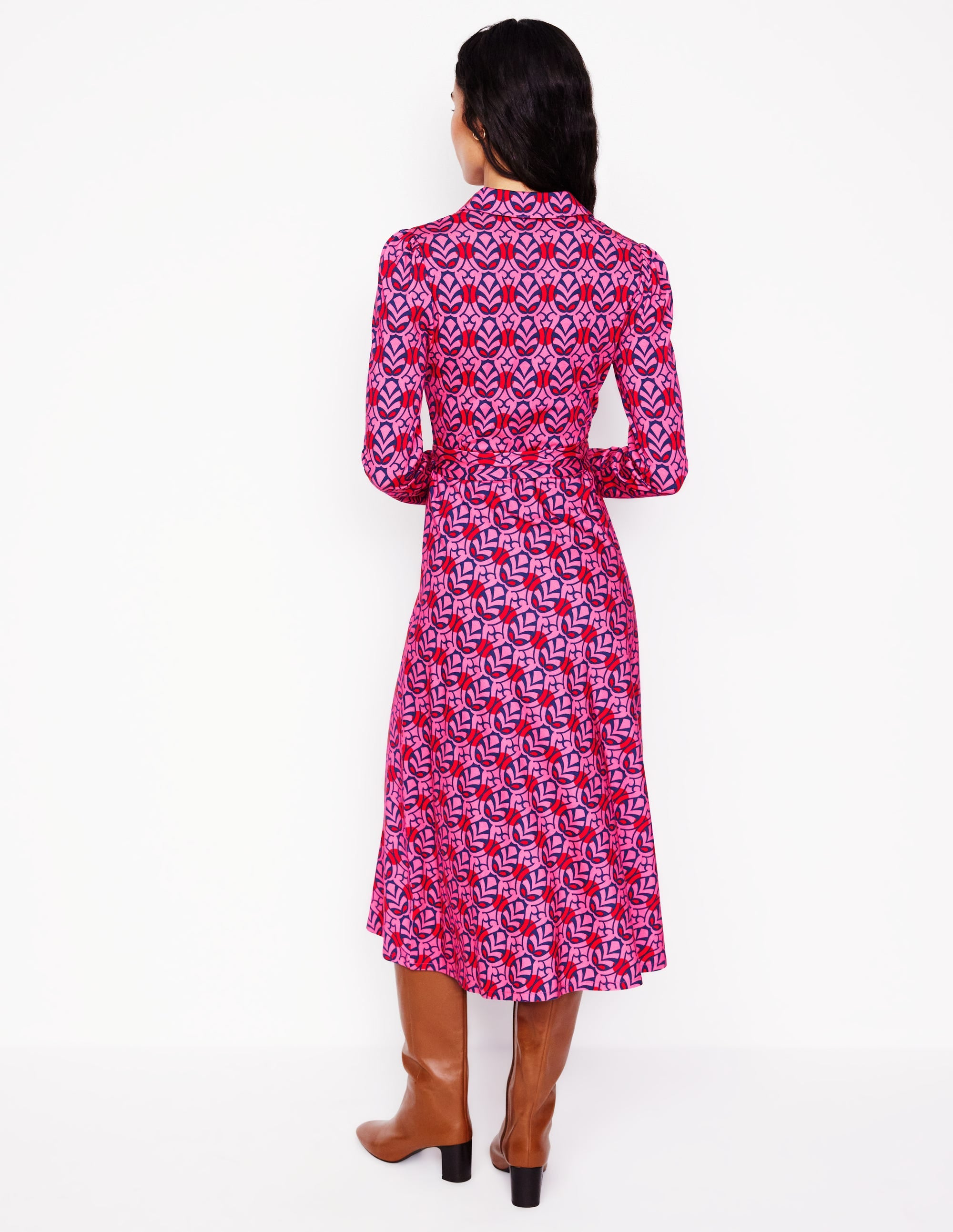Imogen Collared Jersey Dress-Sorbet Pink, Leaf Terrace - Image 3