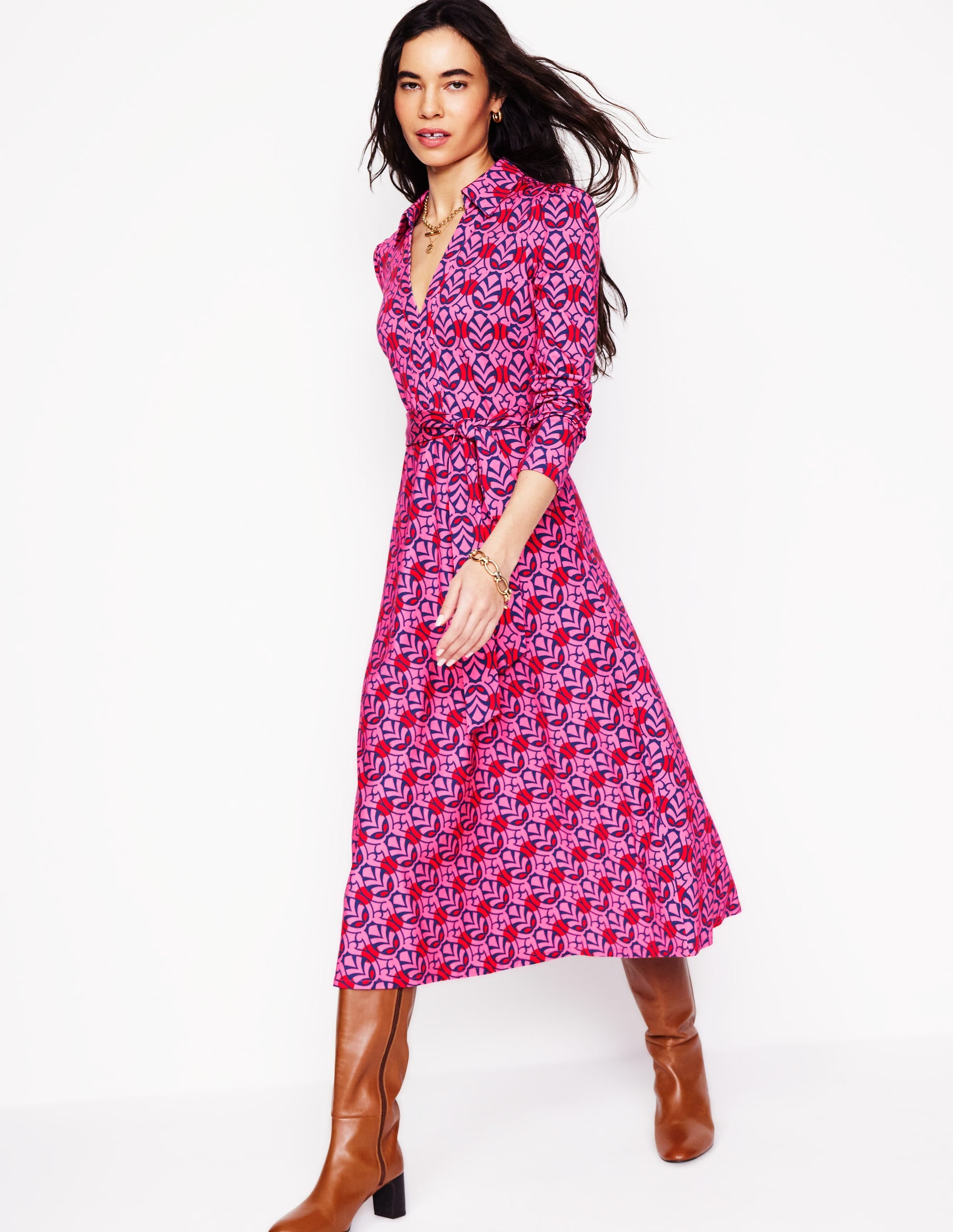 Imogen Collared Jersey Dress-Sorbet Pink, Leaf Terrace - Image 4