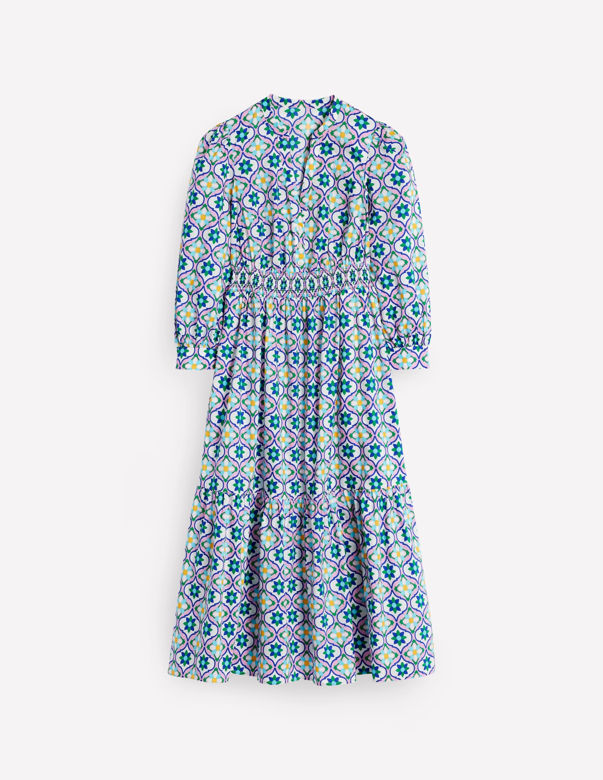 Elena Tiered Cotton Midi Dress-Multi, Floweret Tile - Image 5