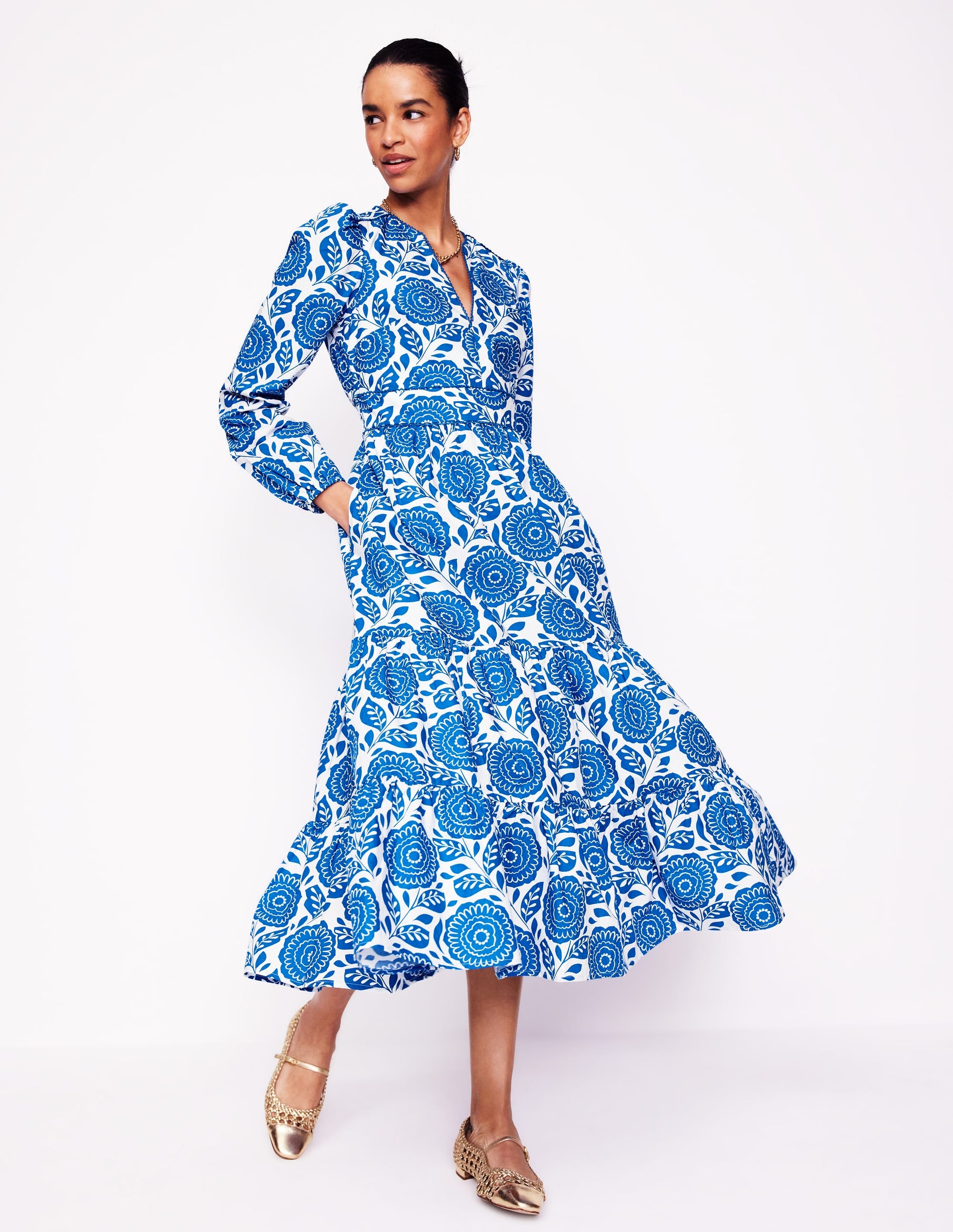 Violet Midi Dress-Gallery Blue, Dahlia Stamp - Image 1