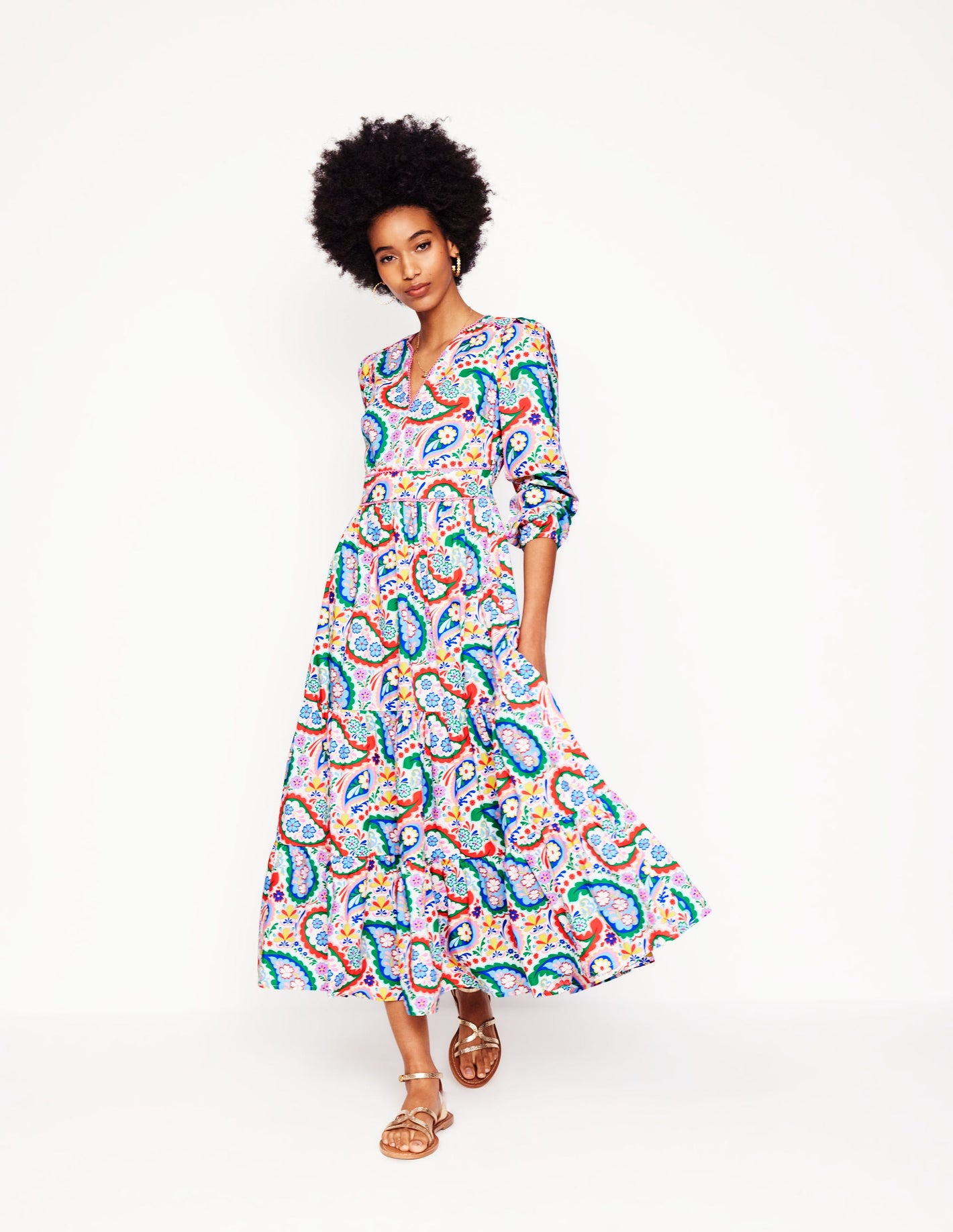 Violet Cotton Midi Dress-Multi, Meadow Paisley