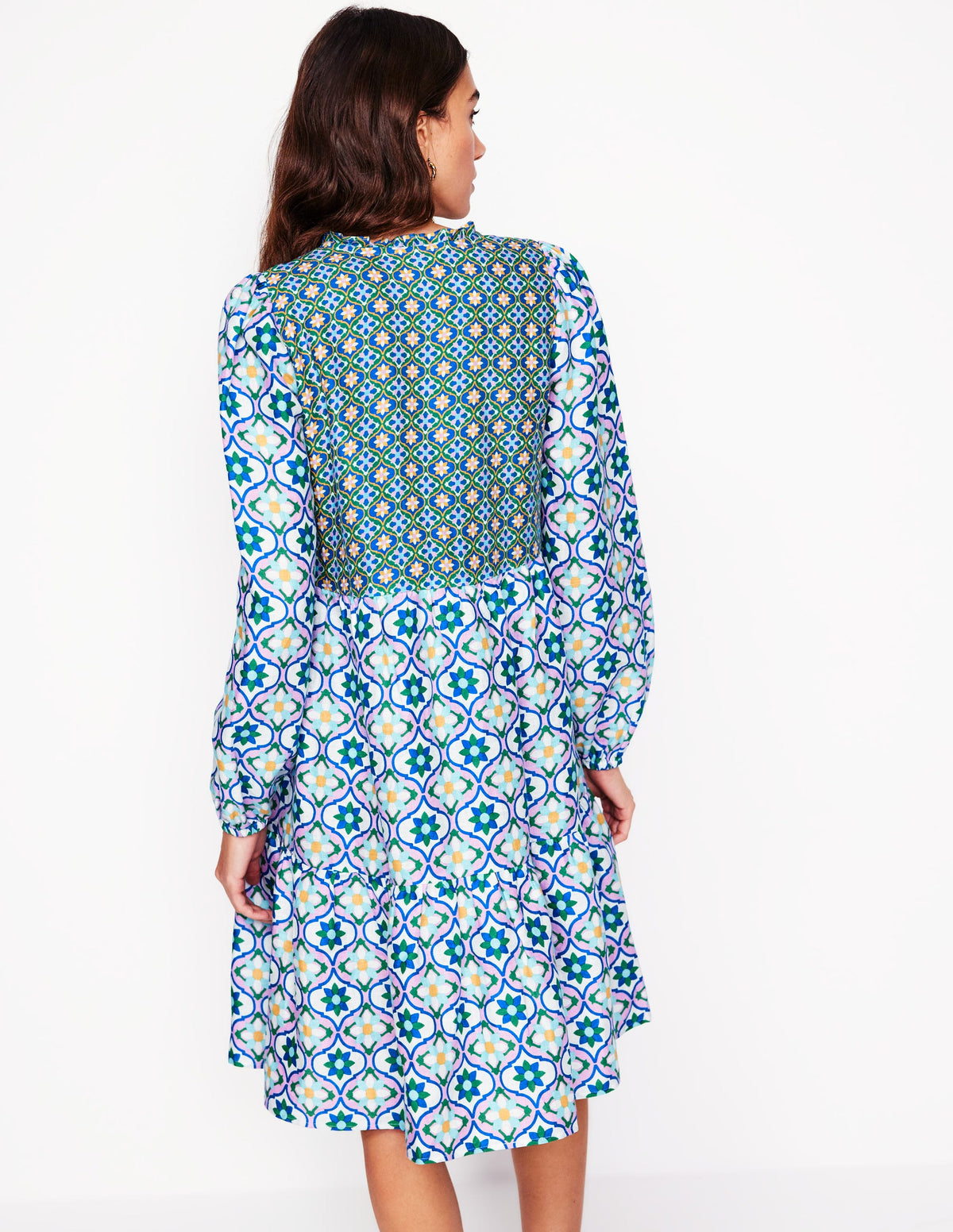 Esme Linen Mini Dress-Multi, Floweret Tile - Image 3