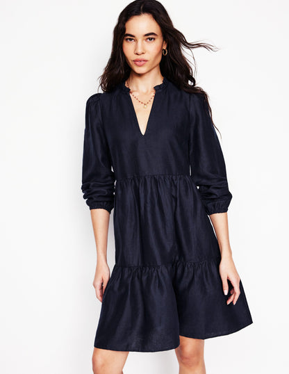 Esme Linen Short Dress-Navy