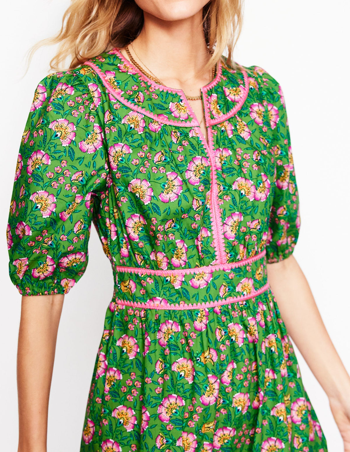 Rhea Embroidered Midi Dress-Green, Decorative Vine - Image 3