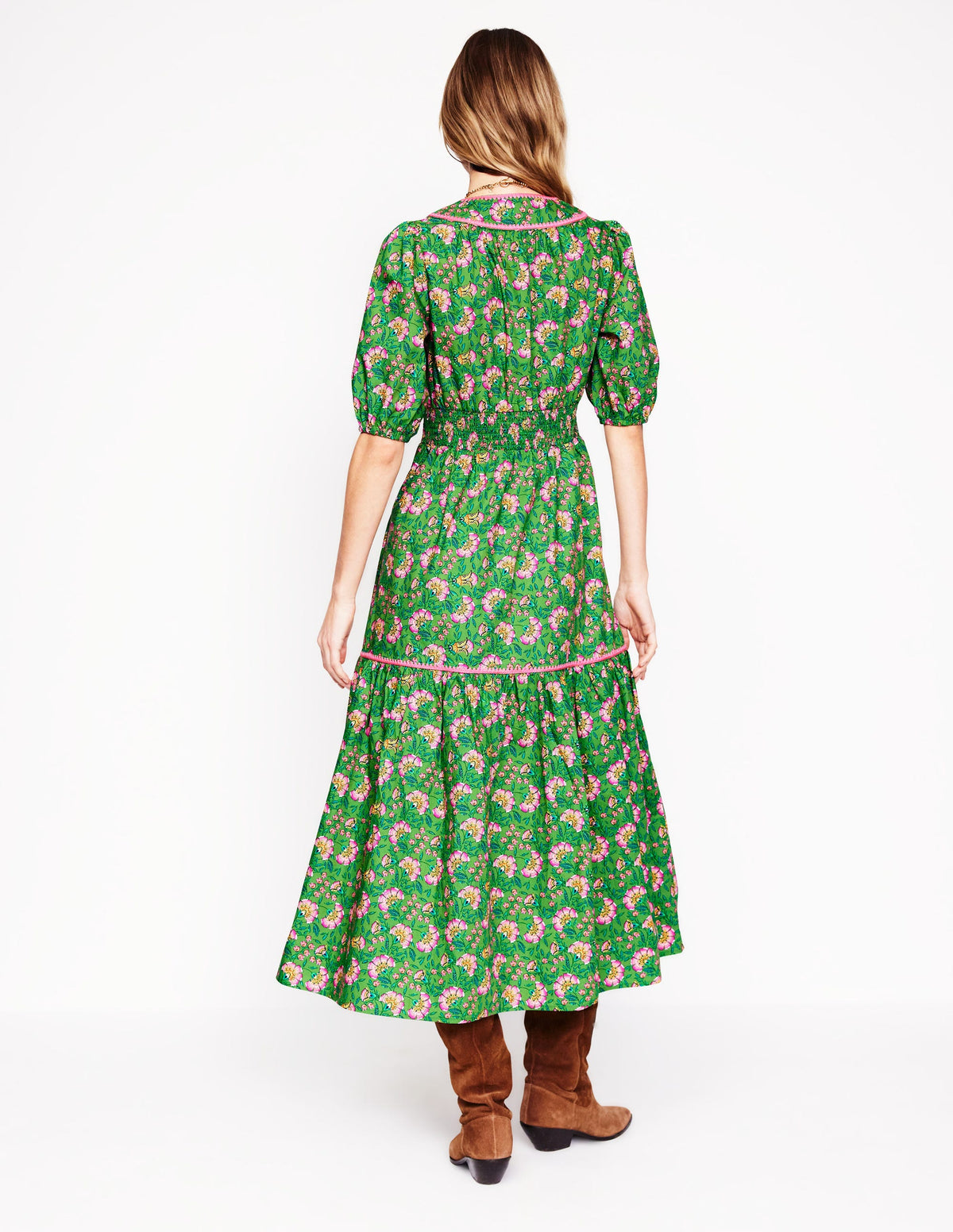Rhea Embroidered Midi Dress-Green, Decorative Vine - Image 4