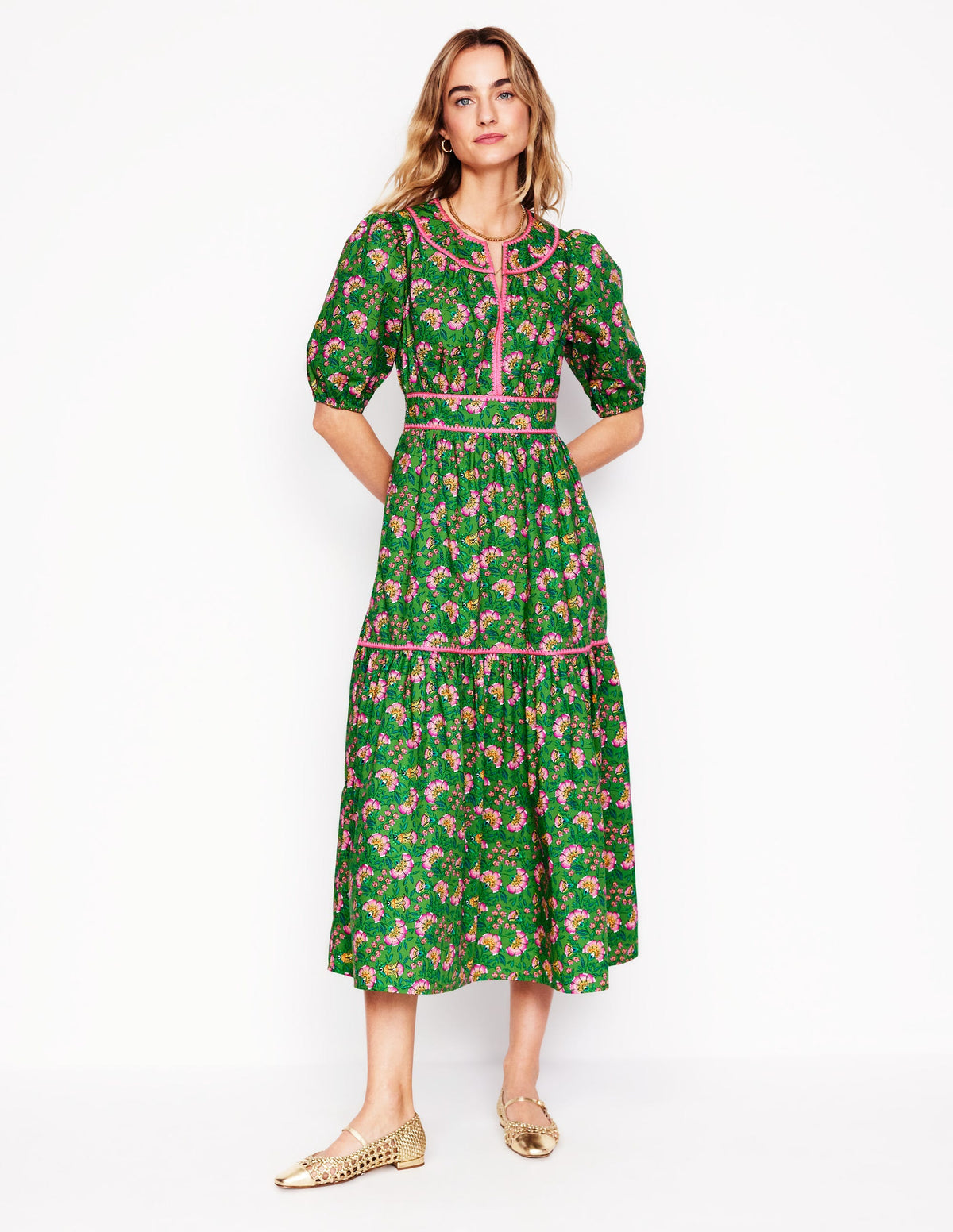 Rhea Embroidered Midi Dress-Green, Decorative Vine - Image 6