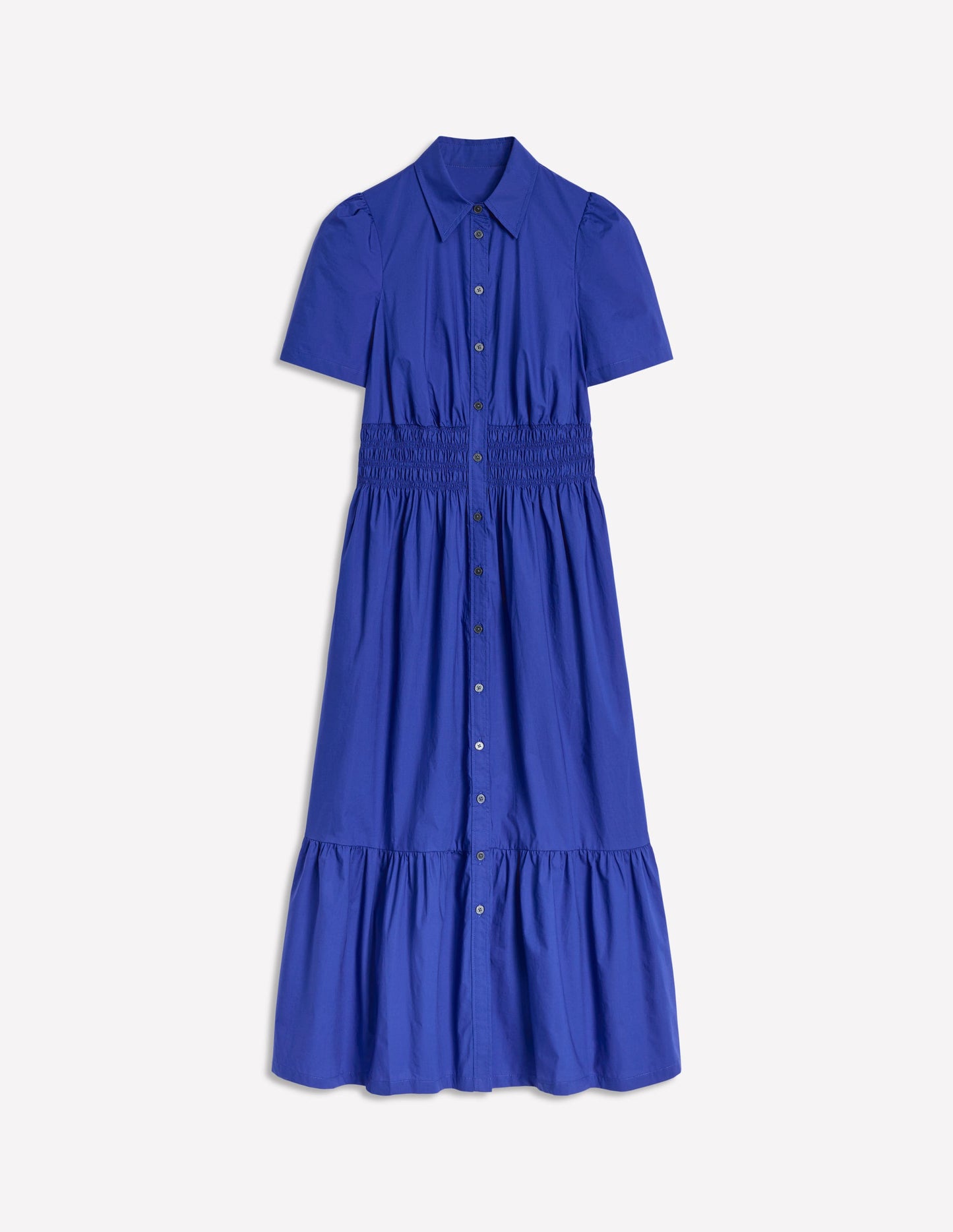 Smocked Waist Shirt Dress-Bright Blue