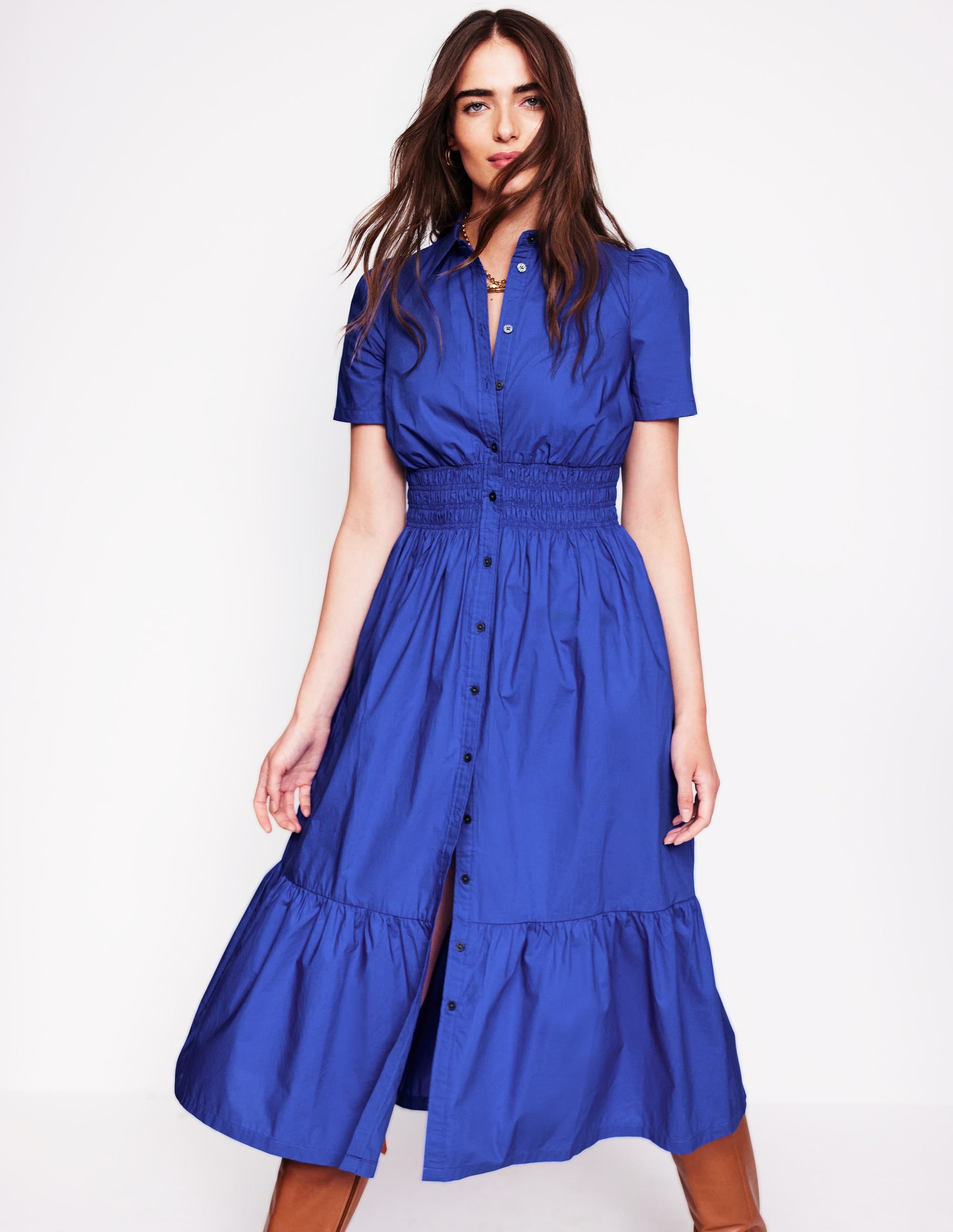 Jane Smocked Shirt Dress-Bright Blue - Image 1