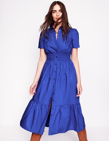 Smocked Waist Shirt Dress-Bright Blue