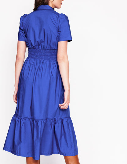 Smocked Waist Shirt Dress-Bright Blue