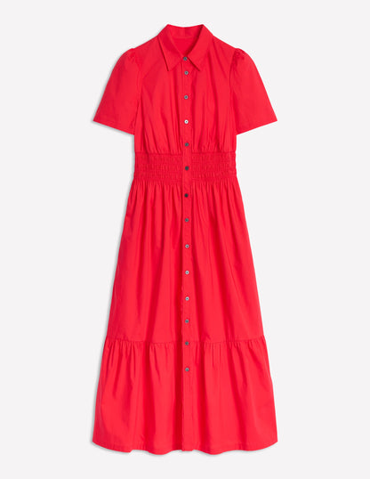 Smocked Waist Shirt Dress-Strawberry Tart Red