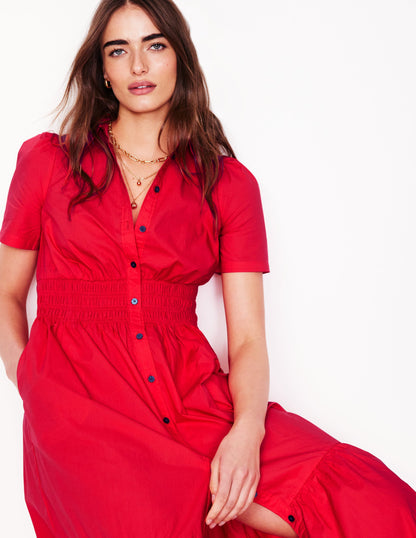 Smocked Waist Shirt Dress-Strawberry Tart Red