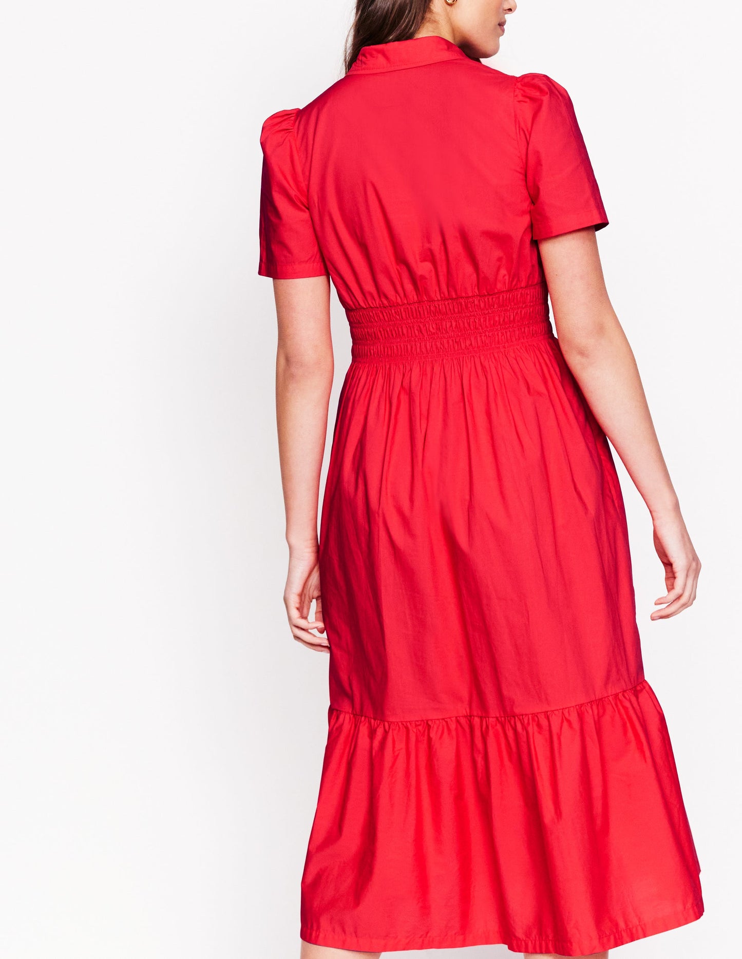 Smocked Waist Shirt Dress-Strawberry Tart Red