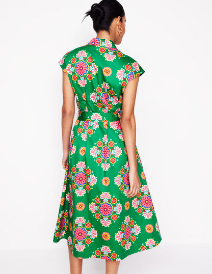 Rachel Cotton Midi Shirt Dress-Rich Emerald, Meadow Posy