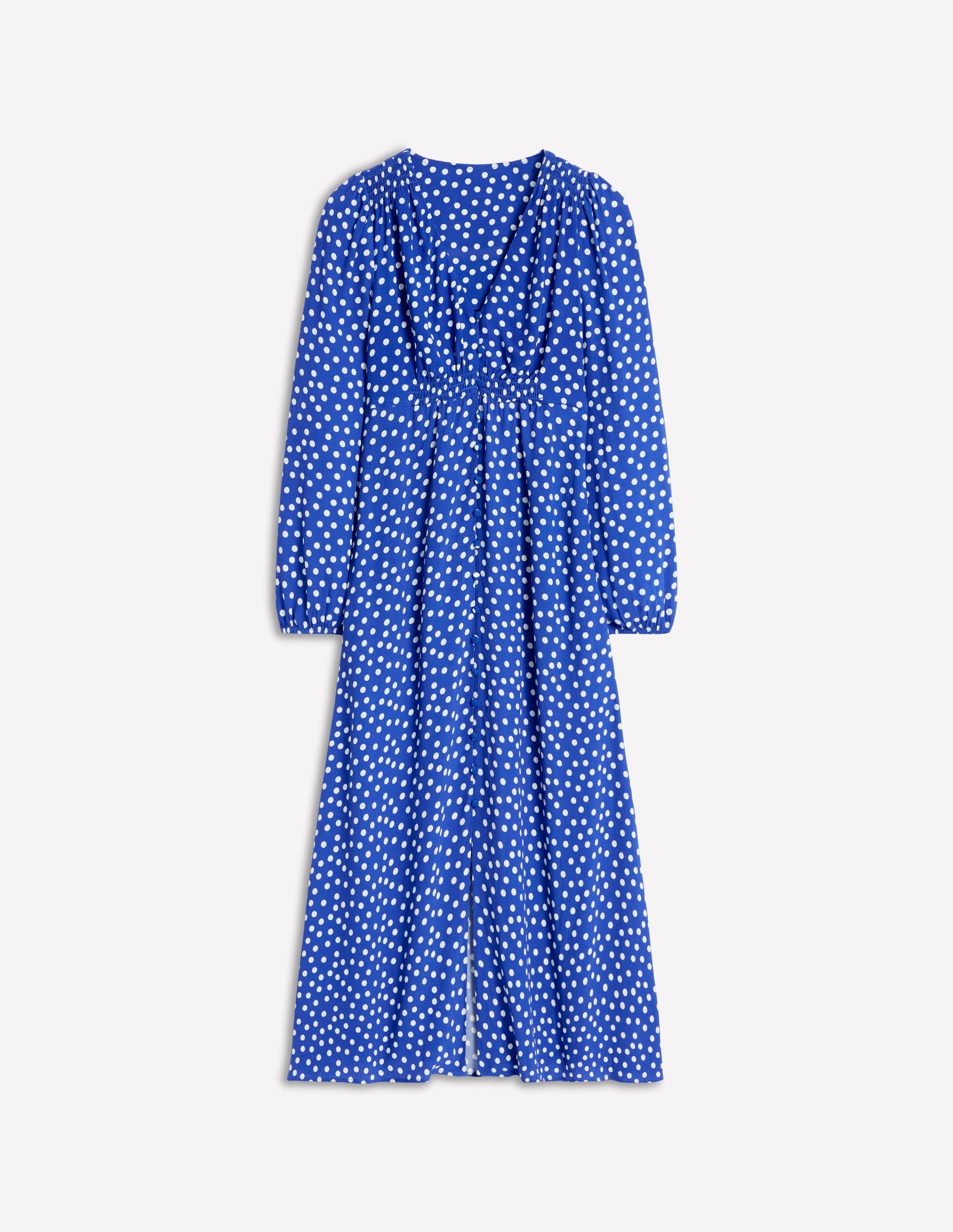 Cynthia Button Tea Dress-Bright Blue, Abstract Dot - Image 6