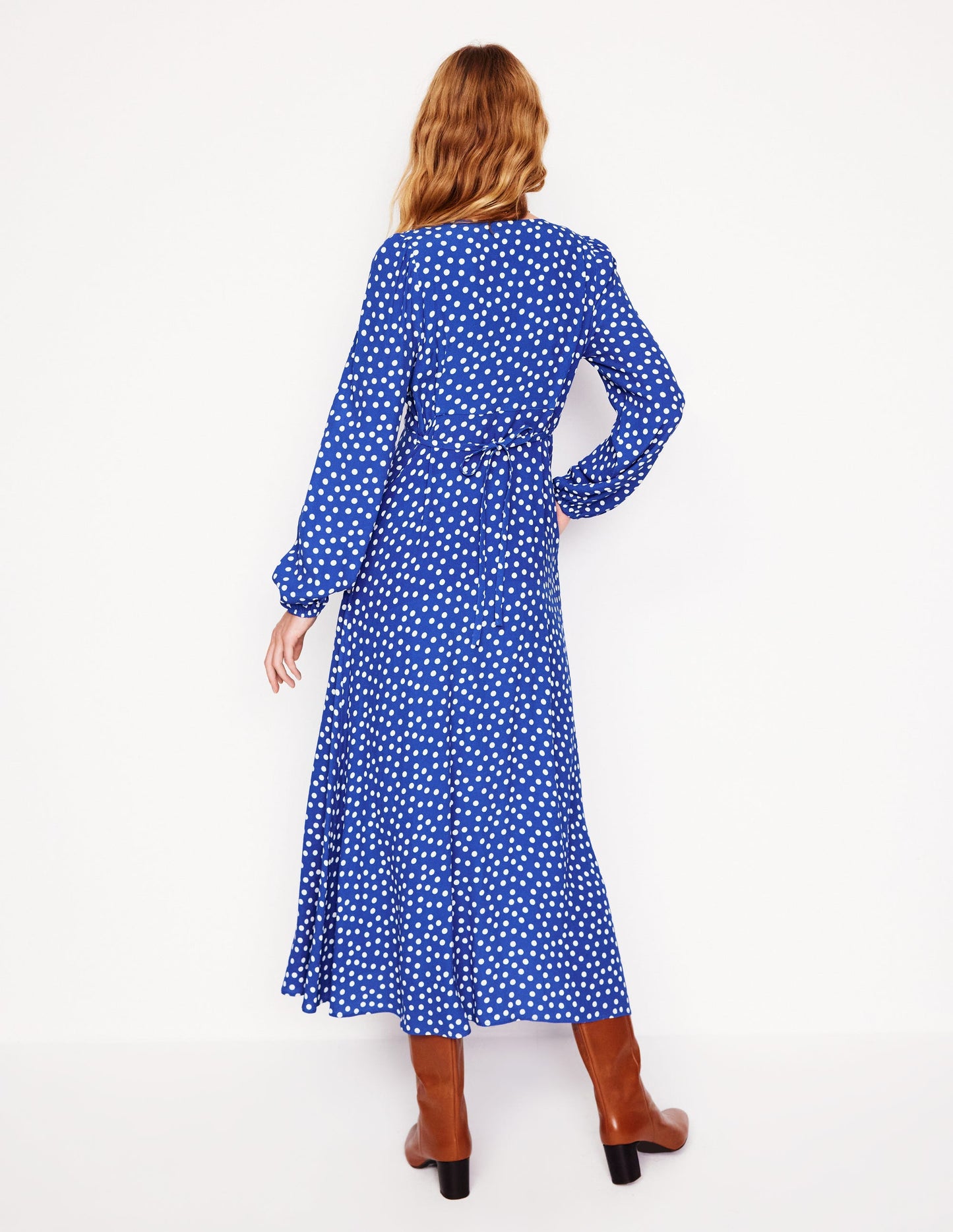 Smocked Button Tea Dress-Bright Blue, Abstract Dot