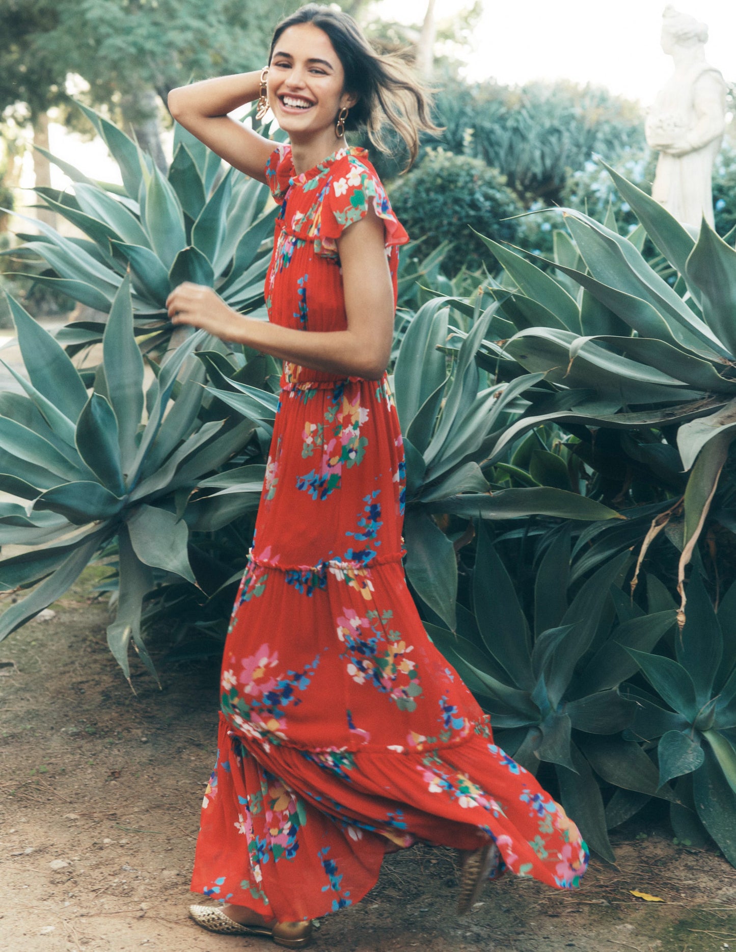 Sleeveless Ruffle Dress-Rouge, Delicate Blooms