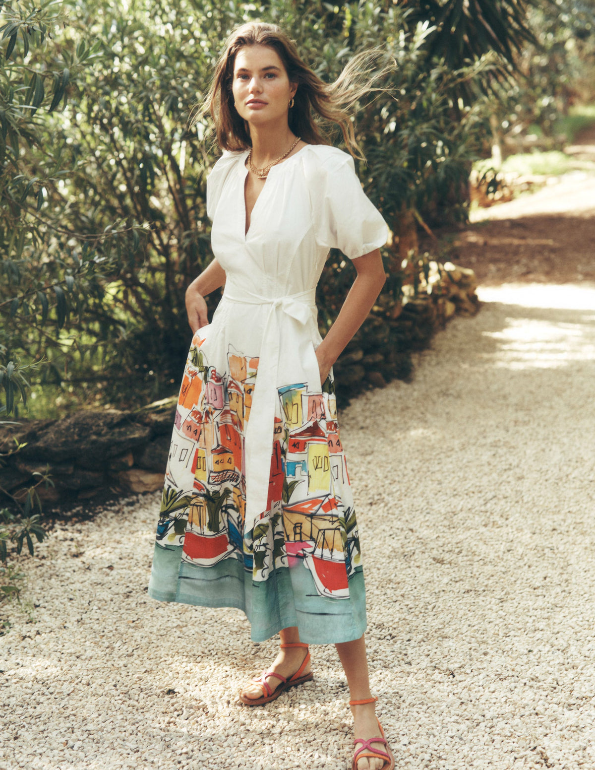 Bria Puff Sleeve Midi Dress-Multi, Rainbow Village - Image 2