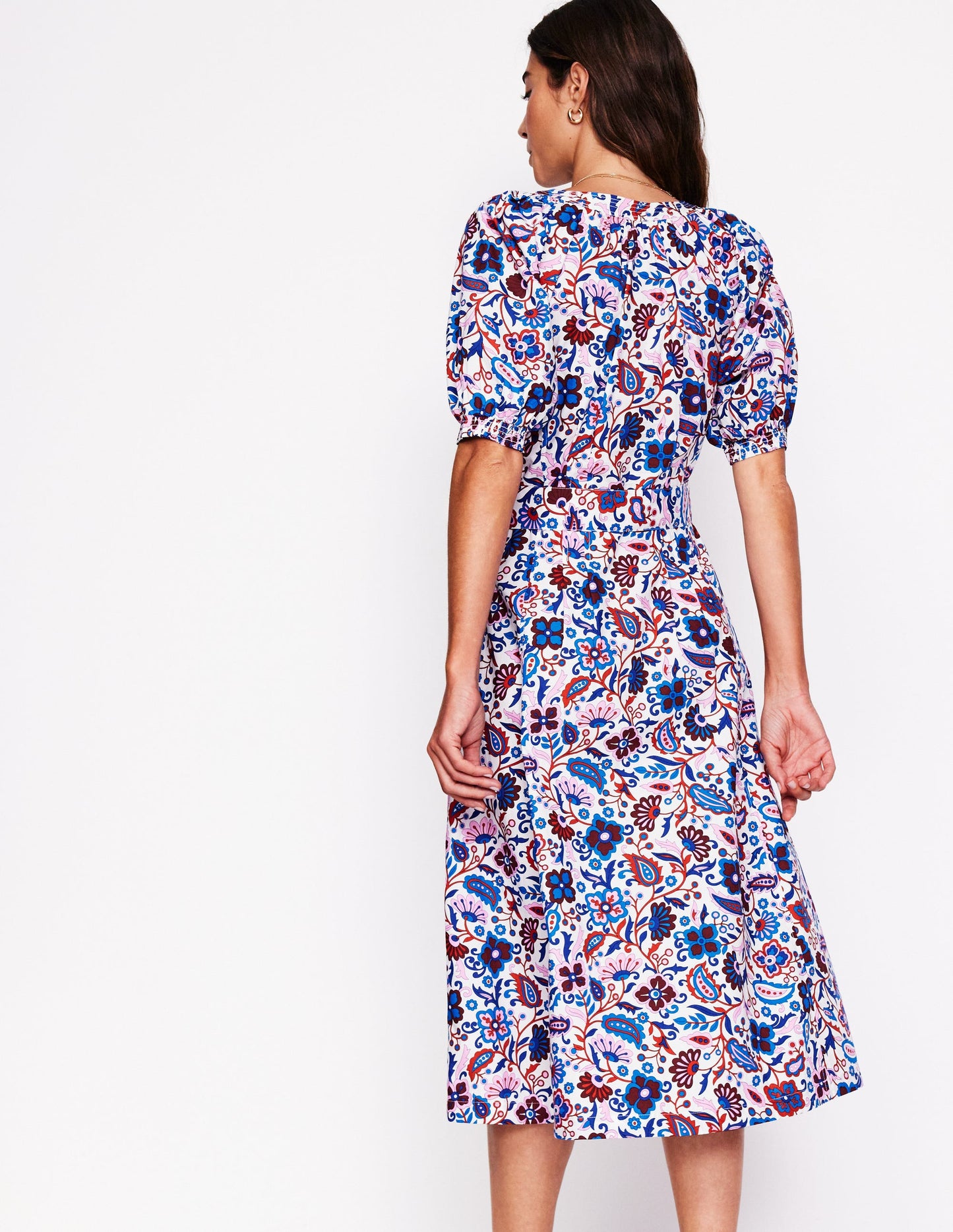 Bria Puff Sleeve Midi Dress-Multi, Oriental Paradise