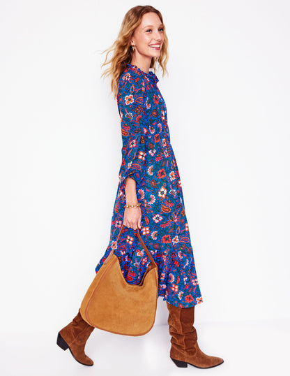 Rosamund Jersey Midi Tea Dress-Blue,Oriental Paradise-2