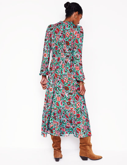 Rosamund Jersey Midi Tea Dress-Blue,Oriental Paradise