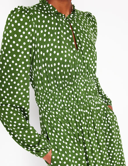 Rosamund Jersey Midi Tea Dress-Paradise Green, Abstract Dot