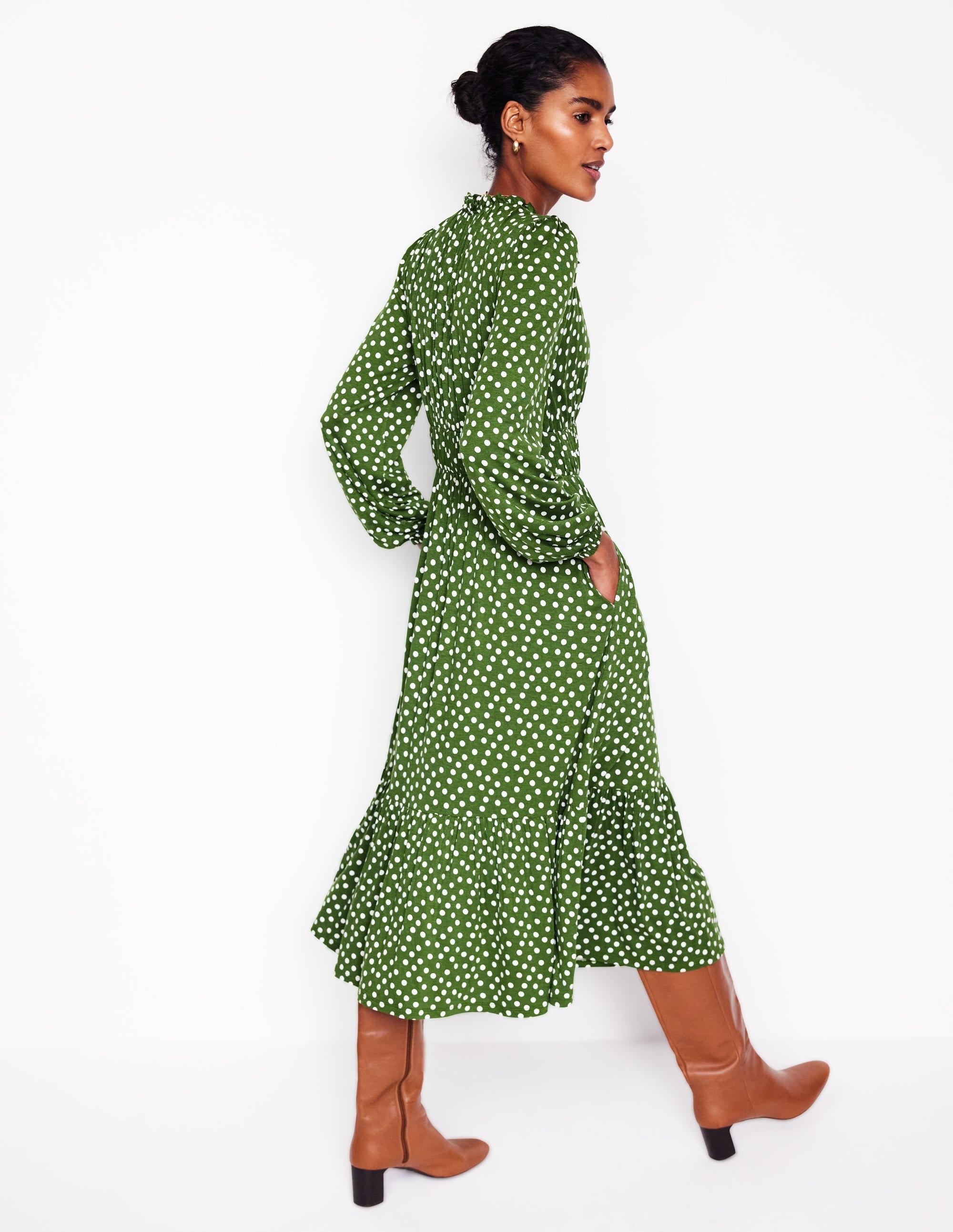 Rosamund Jersey Midi Tea Dress-Paradise Green, Abstract Dot - Image 3