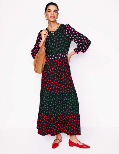 Tabitha Tiered Jersey Dress-Multi, Abstract Dot