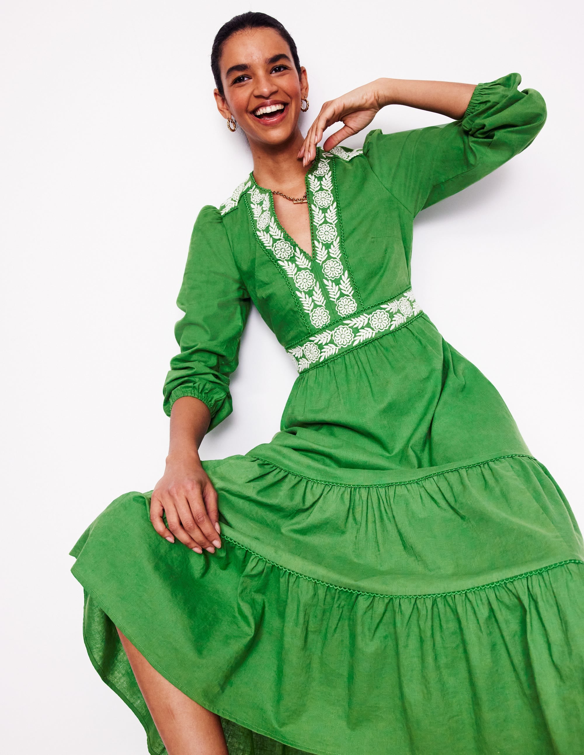 Violet Linen Blend Midi Dress-Paradise Green - Image 1